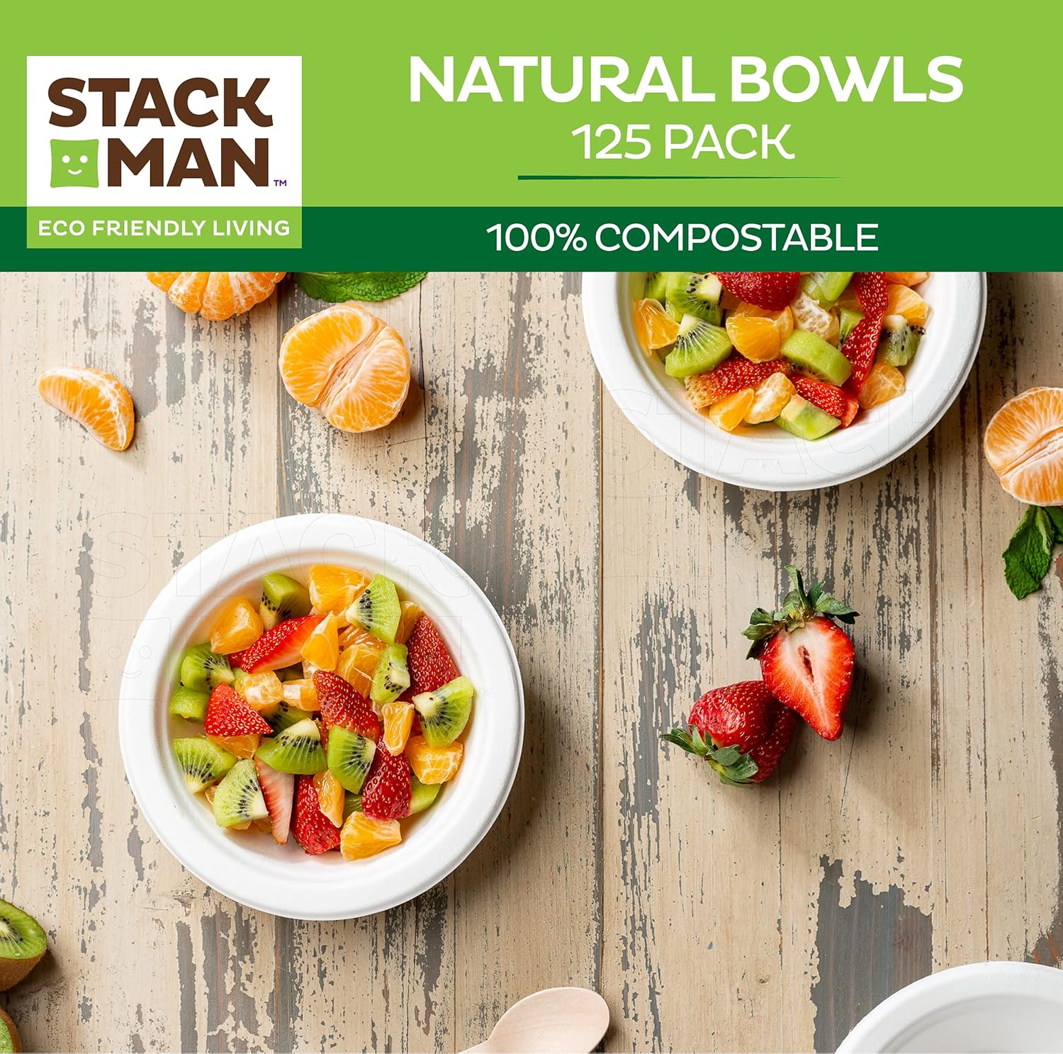 100% Compostable 12 oz Heavy-Duty [125-Pack] Eco-Friendly Disposable White Bagasse Bowl, Made of Natural Sugarcane Fibers - 12 ounces Biodegradable Paper Bowls by Stack Man : Health & Household
