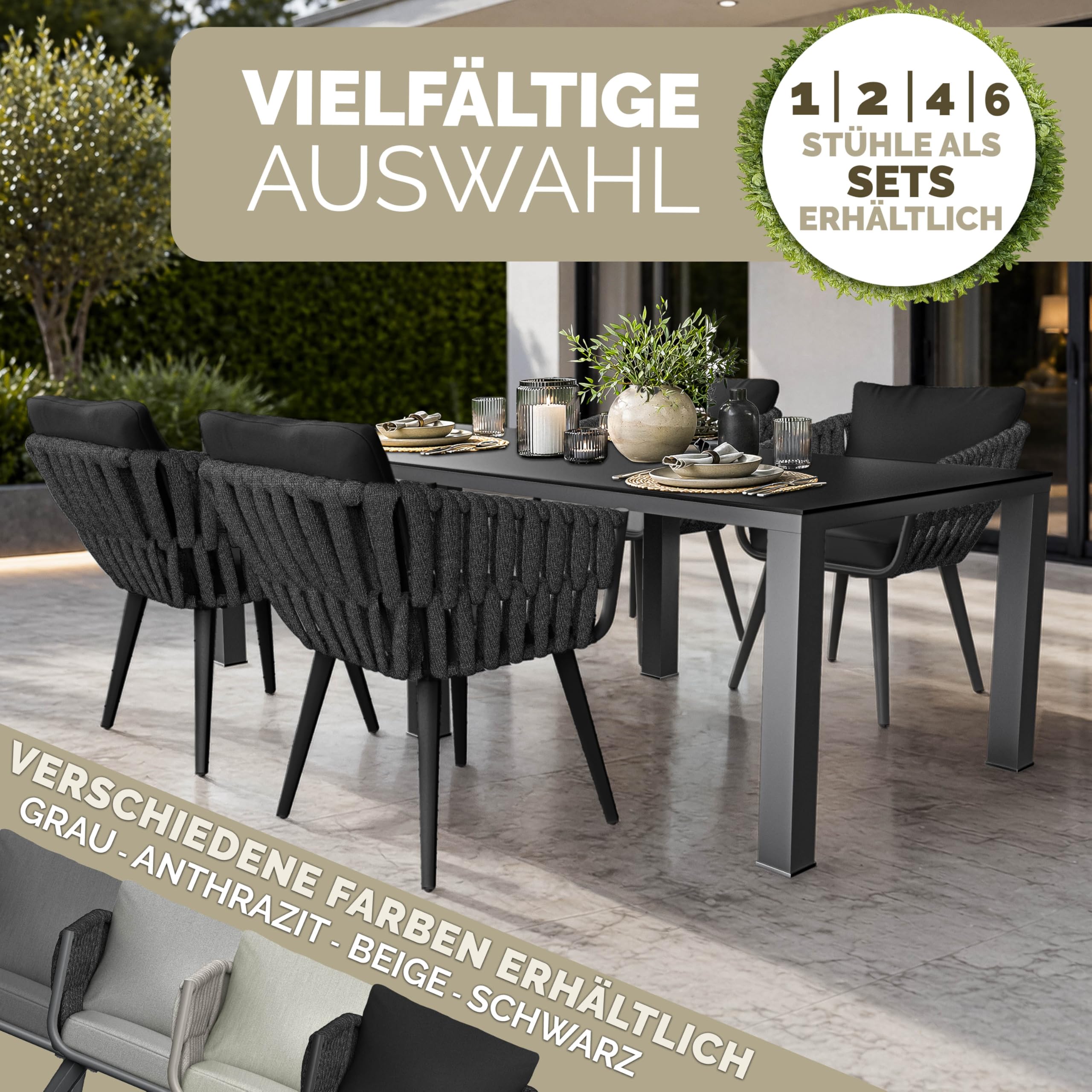 tillvex® Gartenstuhl 6er Set Wetterfest mit Armlehne | Outdoor Stühle bis 160kg belastbar | Gartenstühle UV-beständig | Terrassenstuhl Sessel Gartenmöbel Terrasse Balkon Garten
