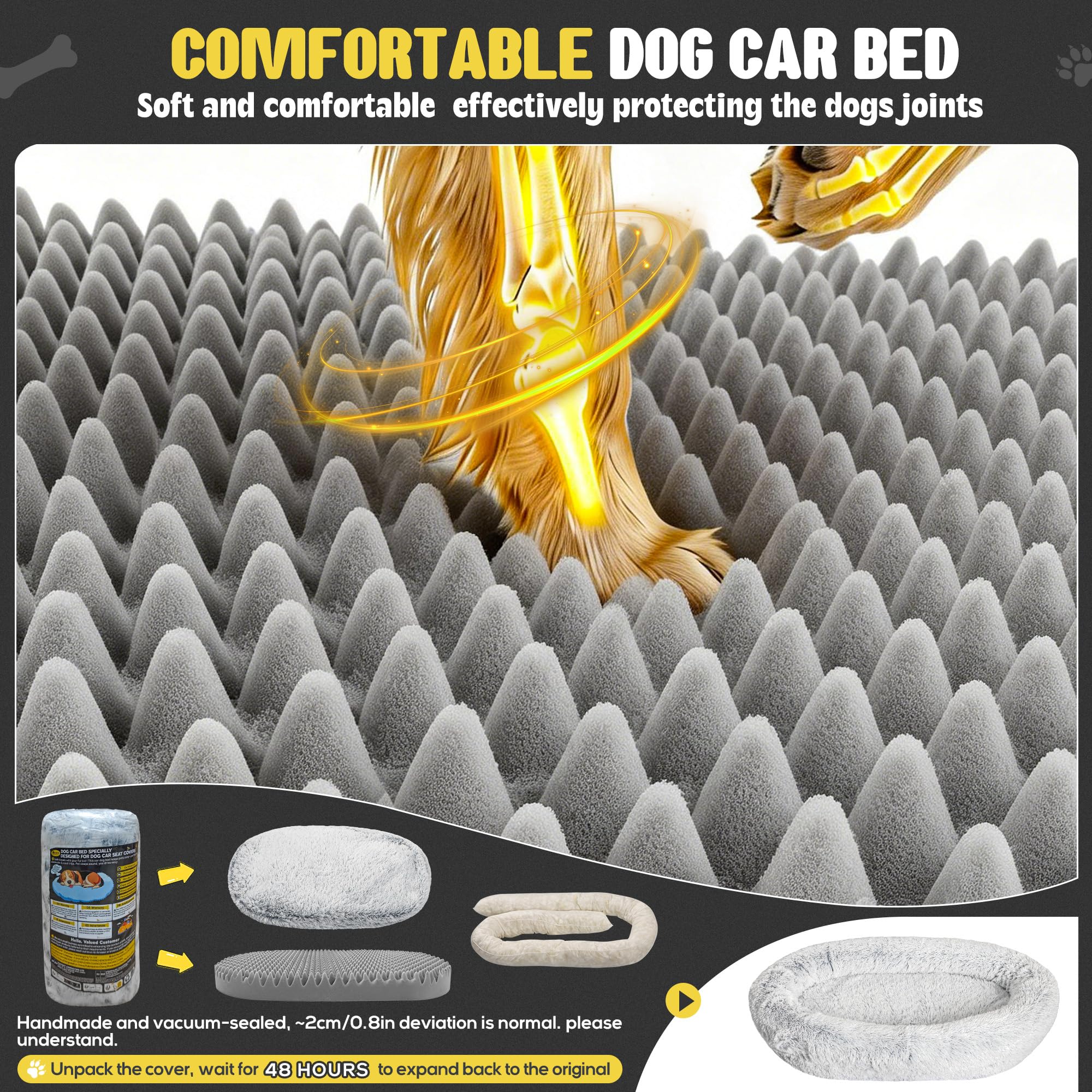 Loiion Premium Plush Orthopedic Car Dog Bed for Large Dogs, Dog Car Bed with Waterproof Liner & Non-Slip Base | Washable Faux Fur Travel Bed for SUV/Sedan Backseat (Light Grey, Medium) - image 4