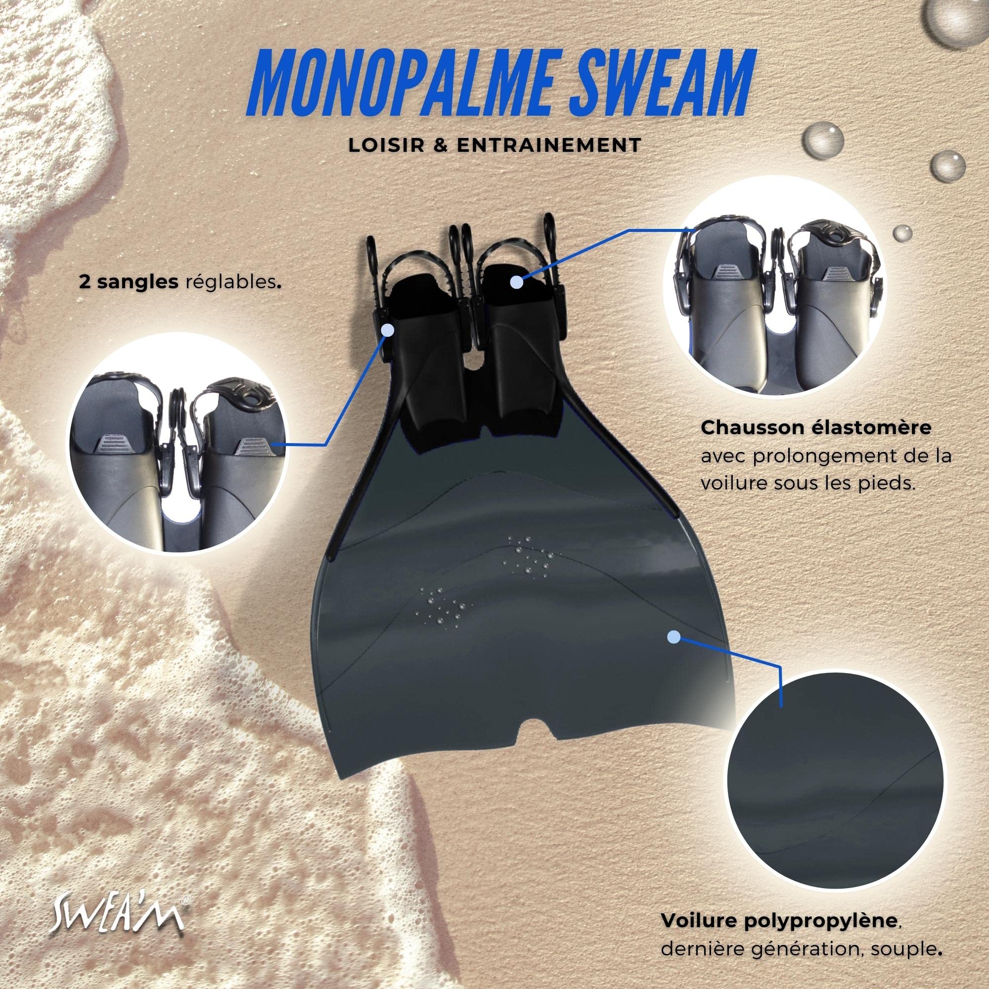 Sweam - Monopalme réglable Noire, Taille 44 - 48