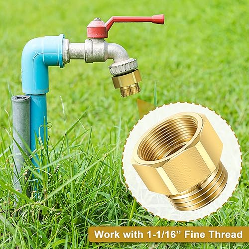Miniatura 4 de Dreyoo Adaptador de latón para manguera, rosca fina de 1-116 pulgadas, babero de manguera de vacío hembra compatible con Arrowhead Brand Hose Bibs