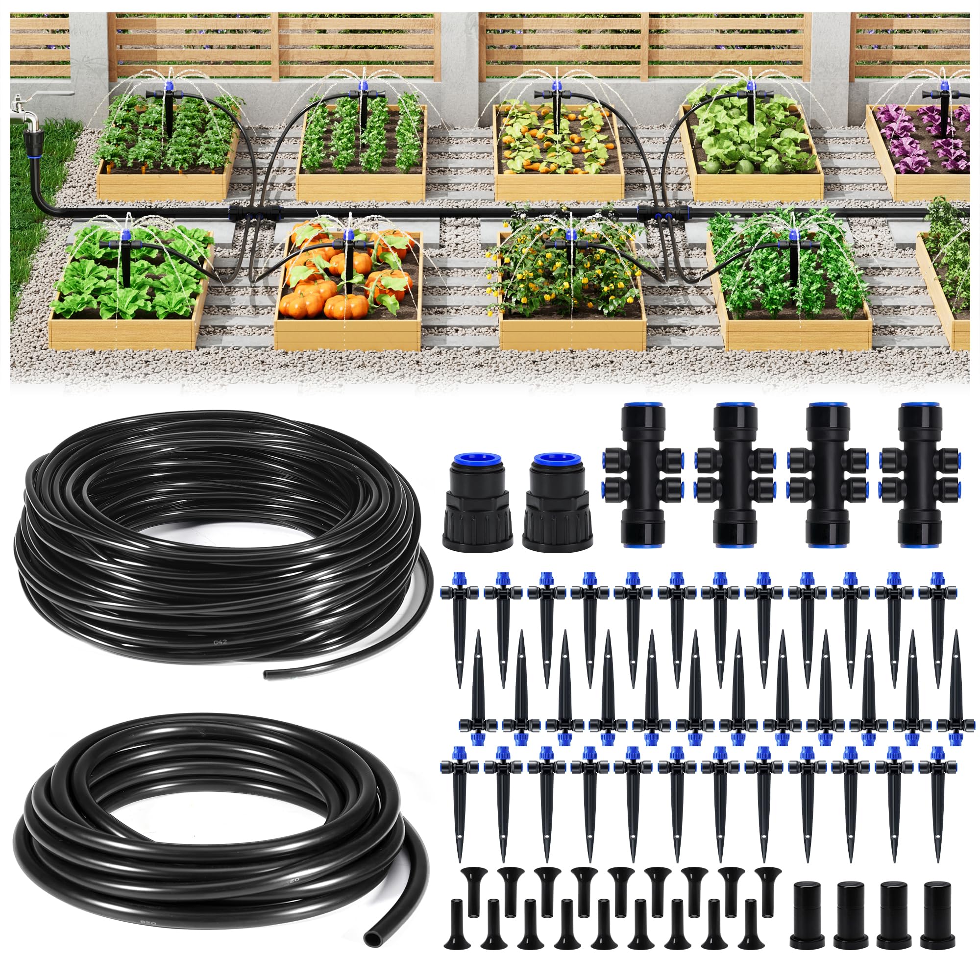 Photo 1 of *Dirty* HIRALIY 220FT Drip Irrigation Kit for Large Garden, Quick Connect Garden Watering System with 33FT 15mm Hose, 36 Adjustable Drippers for Raised Beds, Vegetable Garden, Greenhouse