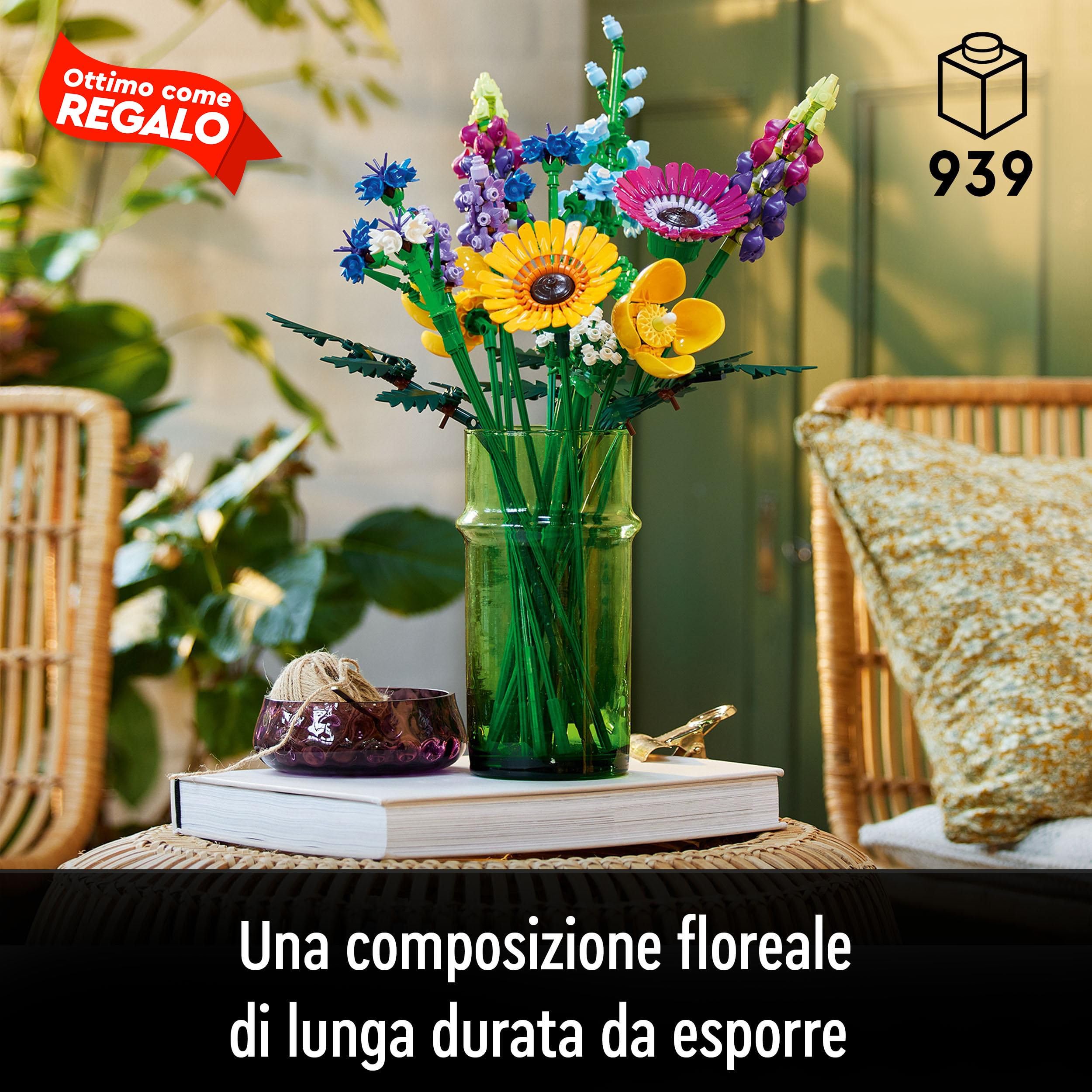 LEGO Botanicals Bouquet Fiori Selvatici Finti con Papaveri e Lavanda Artificiali - Idee Regalo per Uomo o Donna da Collezione - Decorazione di Casa Fai da Te - Hobby Creativi per Adulti - 10313