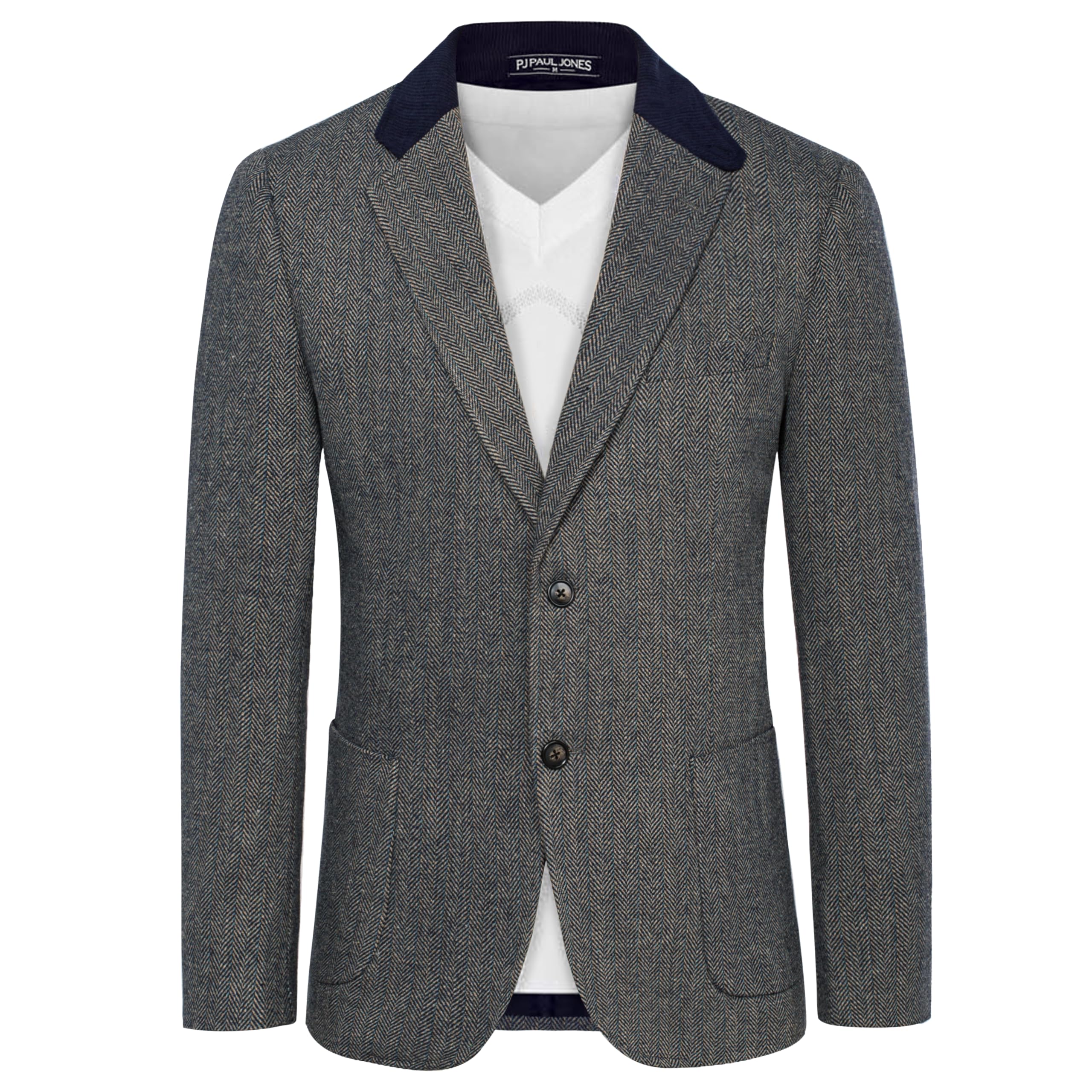 PJ PAUL JONES Mens Herringbone Blazer Vintage Tweed Wool Blend Sport Coat Jacket