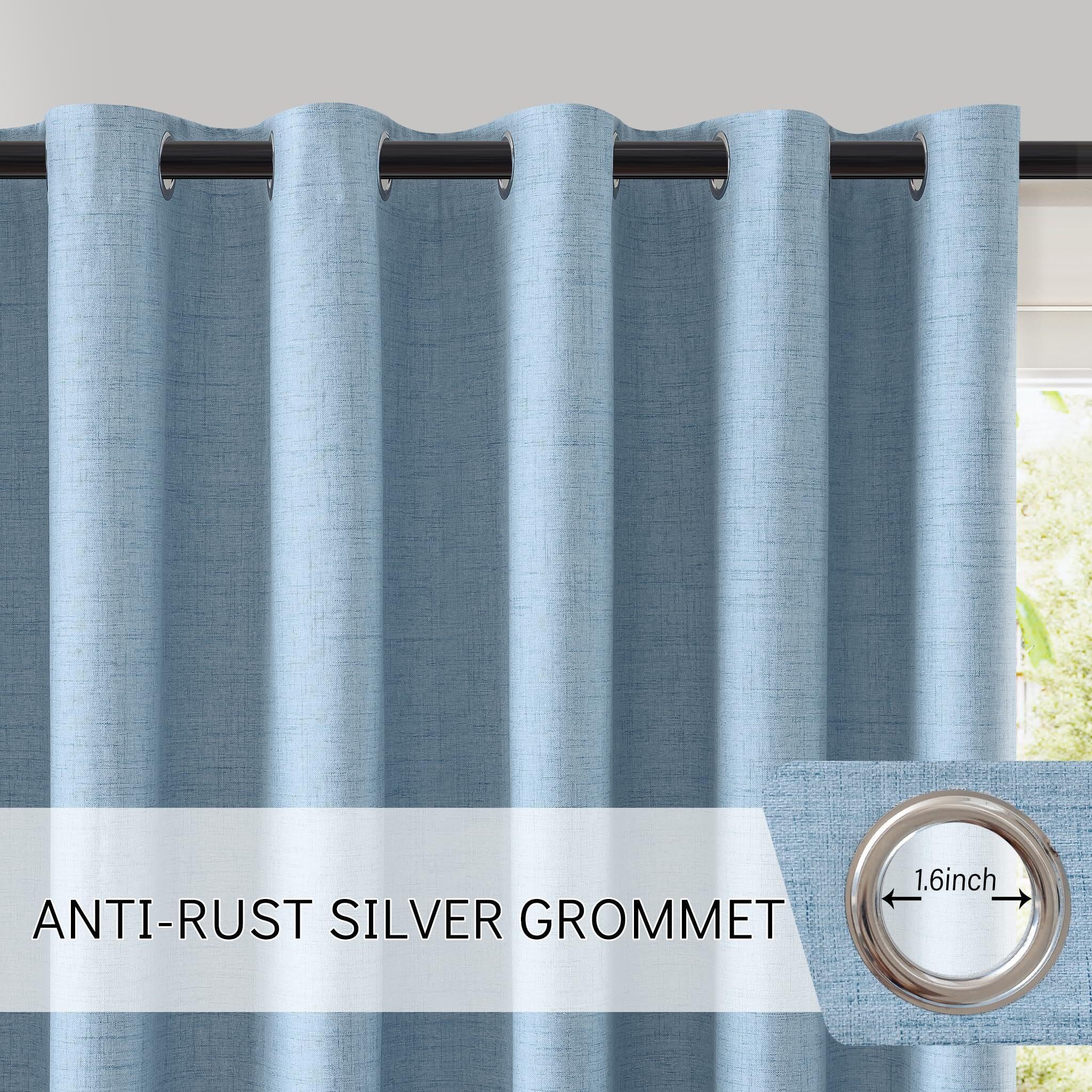 Leinenvorhänge for den Raum, Verdunkelungsvorhang, vollständiger, Sichtschutz mit Ösen Oben, thermisches Fensterpaneel(Sky Blue,100" W x 84" L (Pack of 1))
