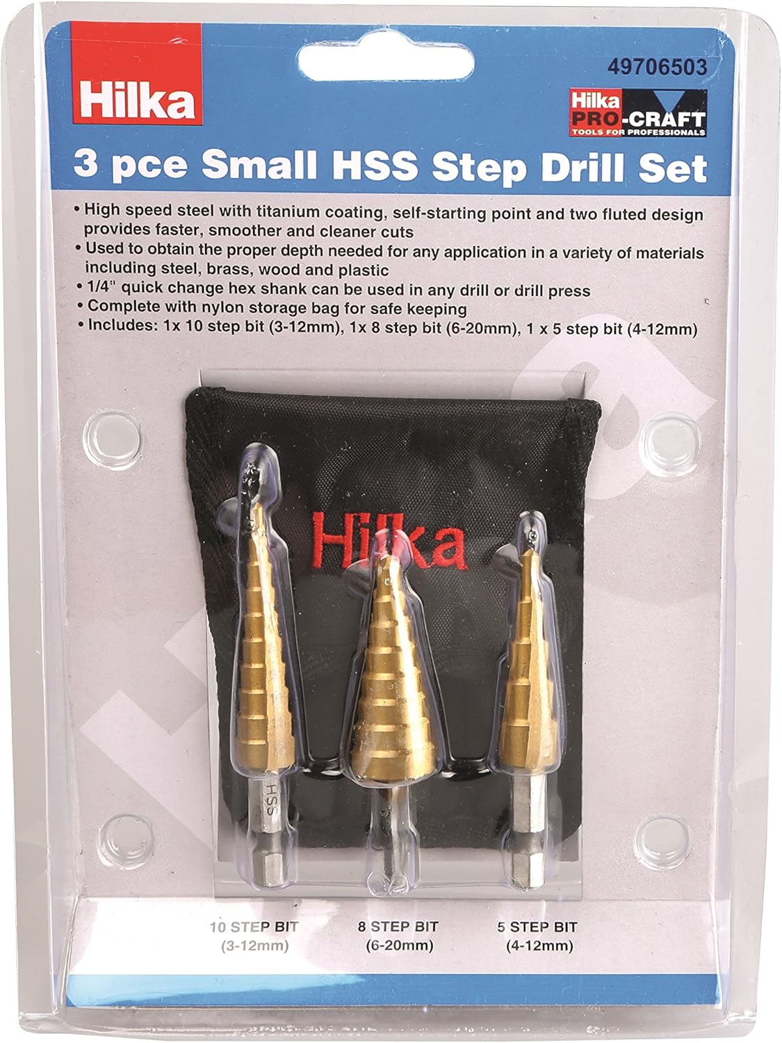 Hilka Tools 49706503 HSS Step Drill, Gold, Small