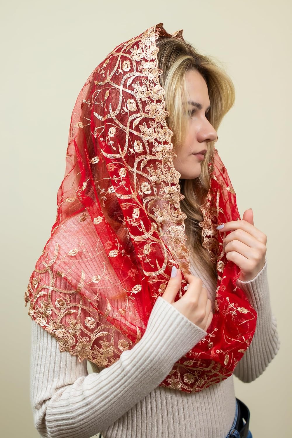 Catholic Mantilla Mass Infinity Chapel Church Veil - Lace Cathedral Head Veil for Women