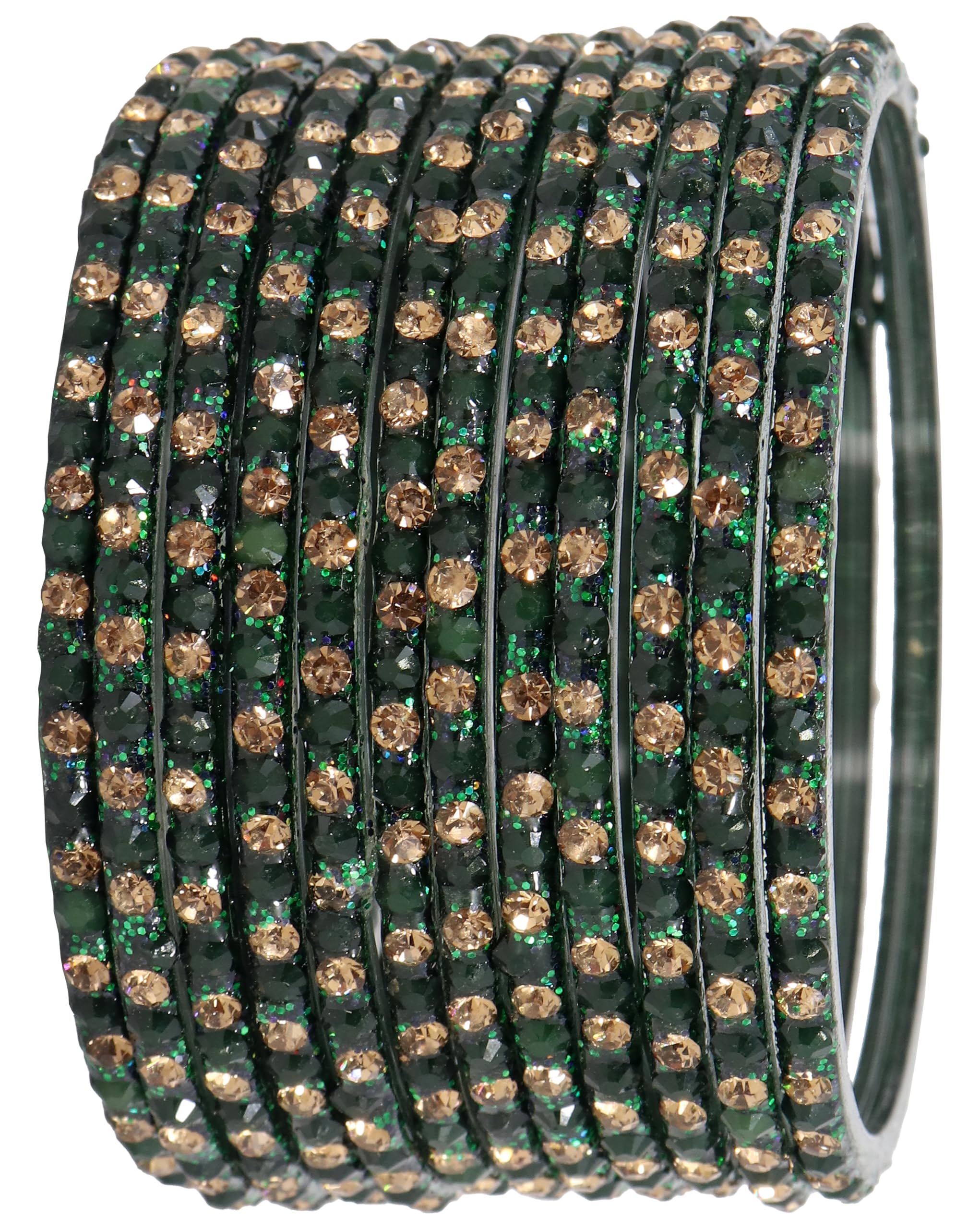LAVAZZA Stylish Green Glass Bangles Set For Girls with Zircon Stone | Fancy Women's Bangles | Glass Bangles | Beautiful Bangles | Fashion Jewellery | Chudi Set- Pack of 12, (LV_KS1-LalPari-Kai-2.8)