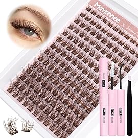 Brown Lash Clusters Kit Natural Dark Brown Eyelash Extensions Kit Wispy Individual Lashes C-Curly Cluster Lashes Extensions with Bond and Seal Lash Glue and Eyelashes Tweezers Lash Kit