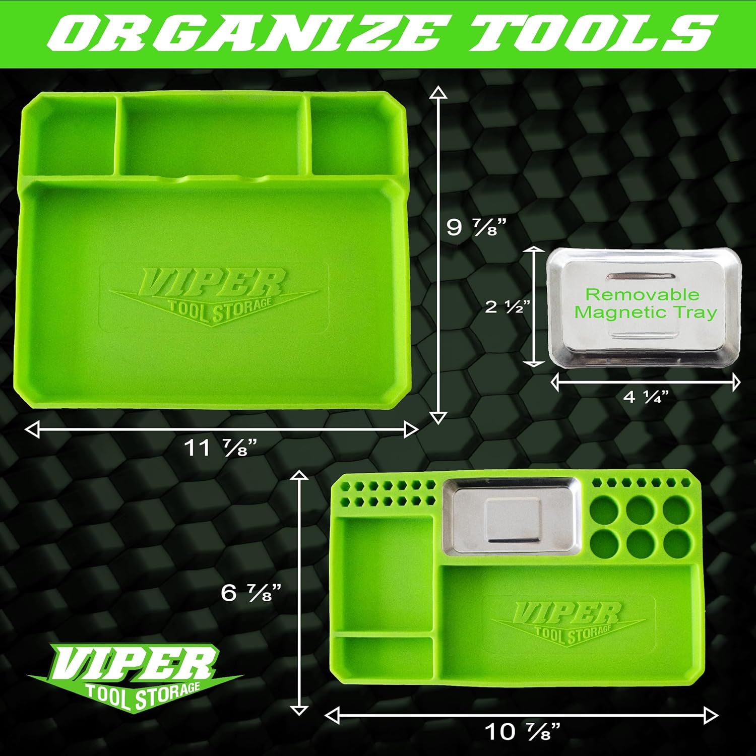 Viper Tool Storage 2-Piece Flexible Silicone Tool Organizer Tray Set, Lime Green