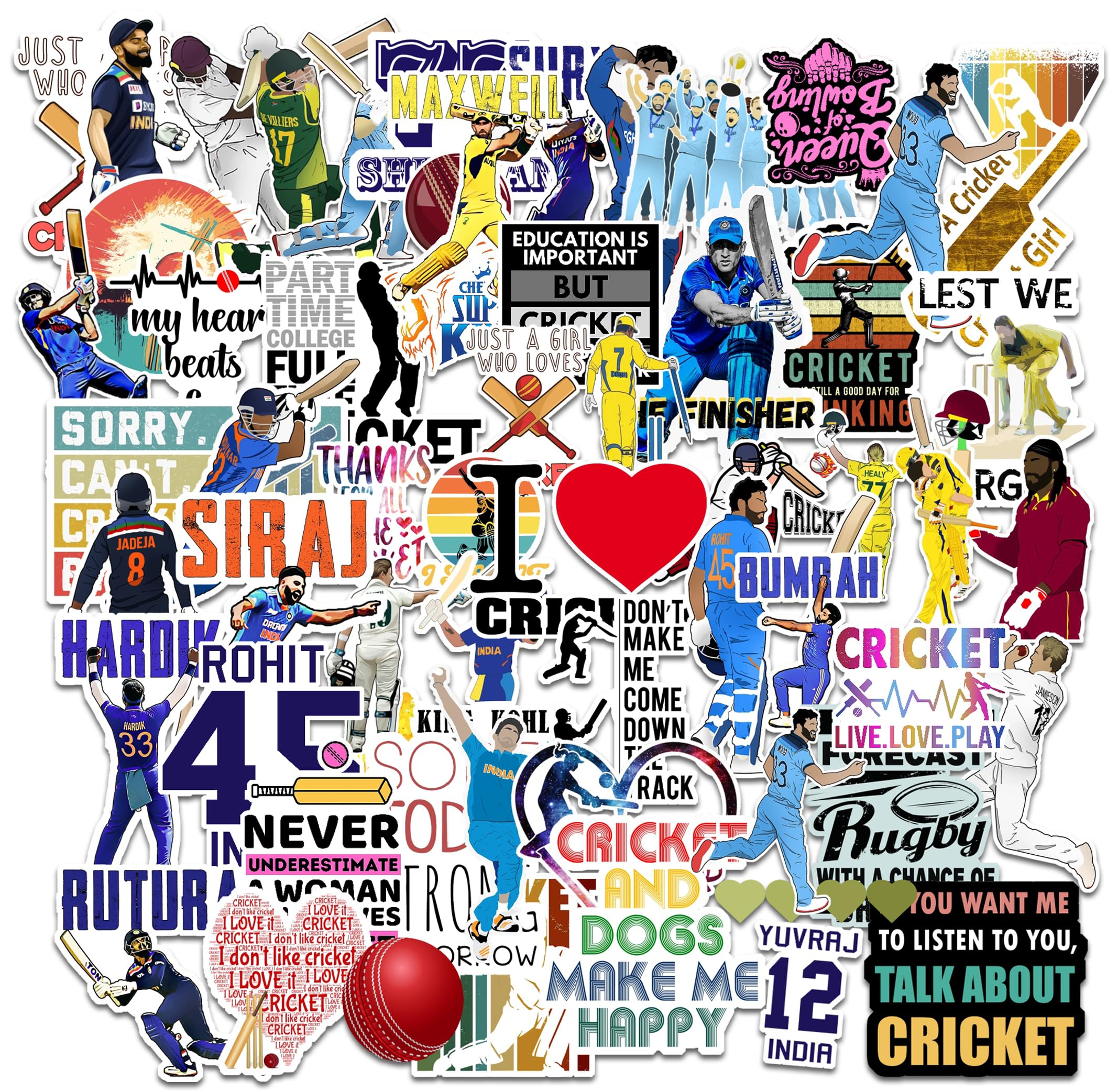 ClassyParadise Pack of 60 Cricket Stickers for Scrapbook, Laptop, Journal, Diary, Guitar, Mobile Phone - Waterproof Residue Free Sticker (B0CXY94QV4) Amazon Price History, Amazon Price Tracker
