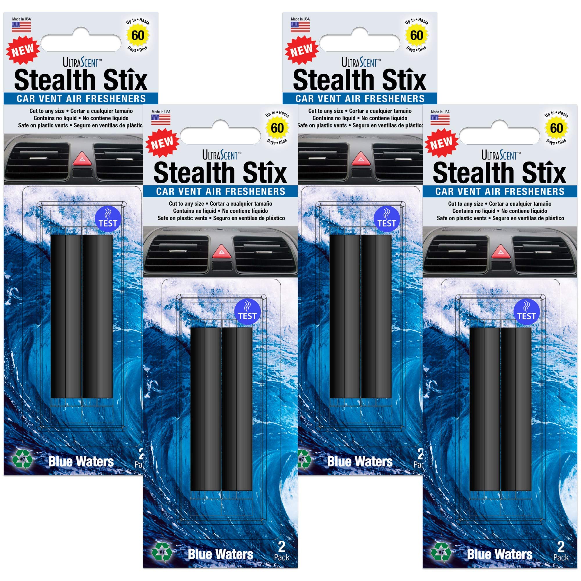 Stealth Stix, Car Air Freshener, Long Lasting Vent Clip Freshener, Blue Waters Scent, 4-Pack (2 per pack)