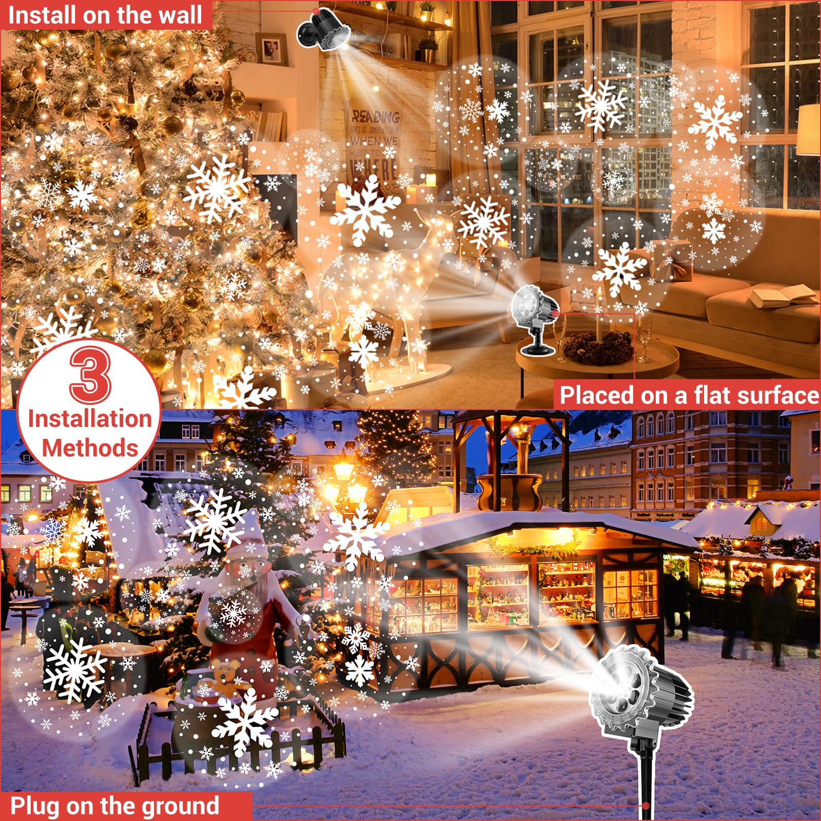 LED Schneeflocken Projektor Lichter, Weihnachtsbeleuchtung Projektor Aussen, IP65 Wasserdicht, Weihnachten Projektionslampe für Innen und Aussen Deko, Weihnachts, Halloween, Garte
