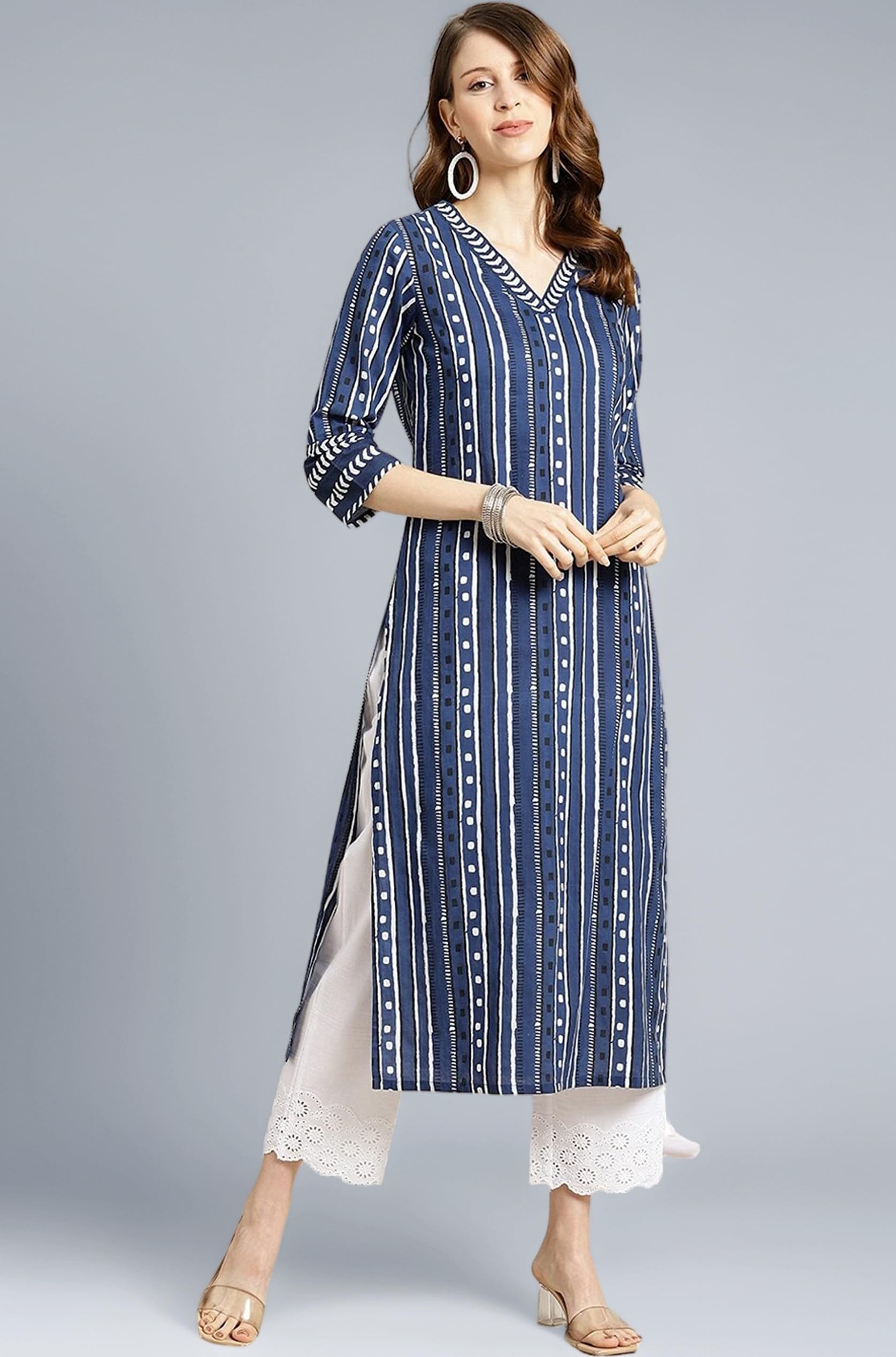 Womens Cotton Straight Fit Printed Kurta
