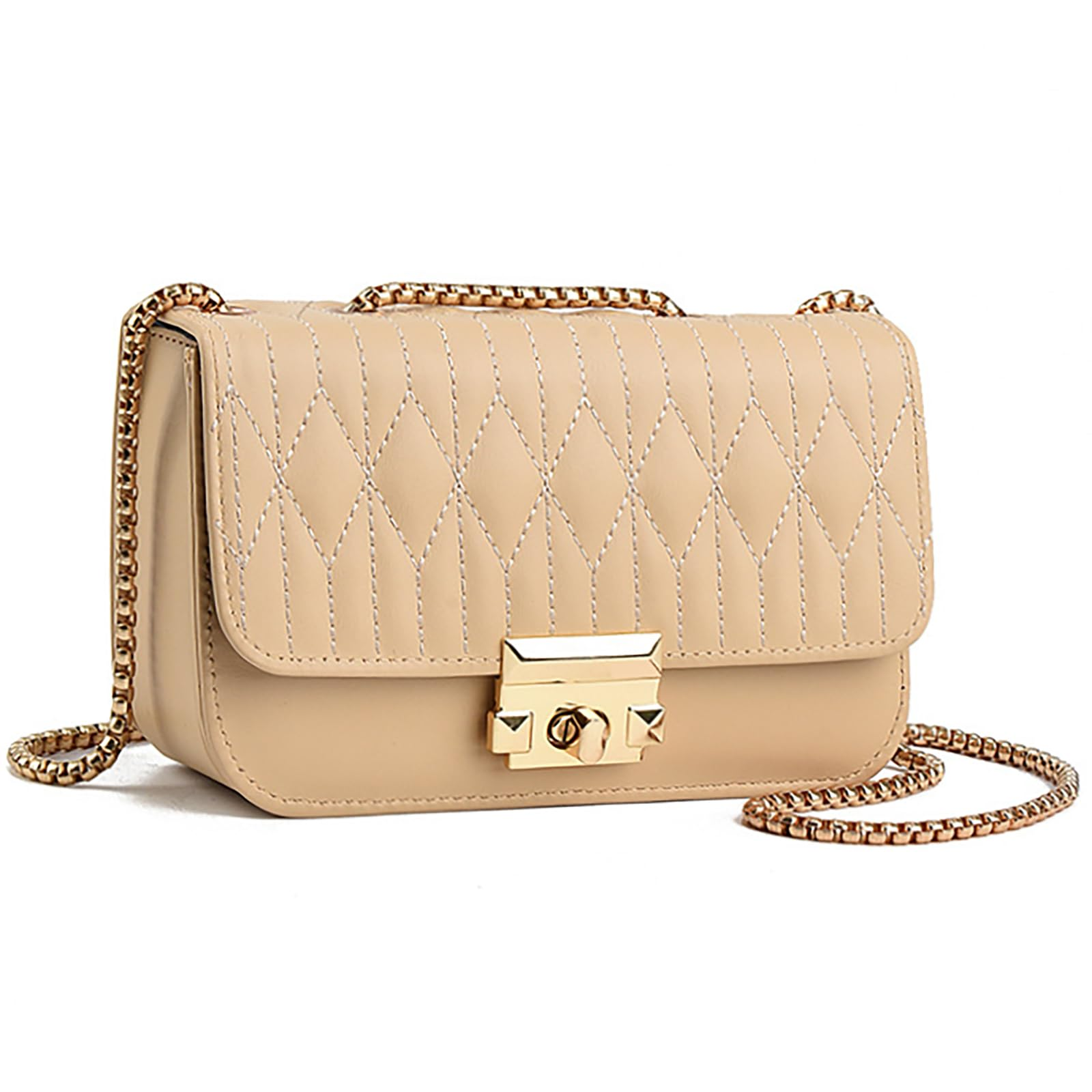 Stylish Tan Women\'s purse Emilie medium handbag with double flap in grained leather Tan main image 3