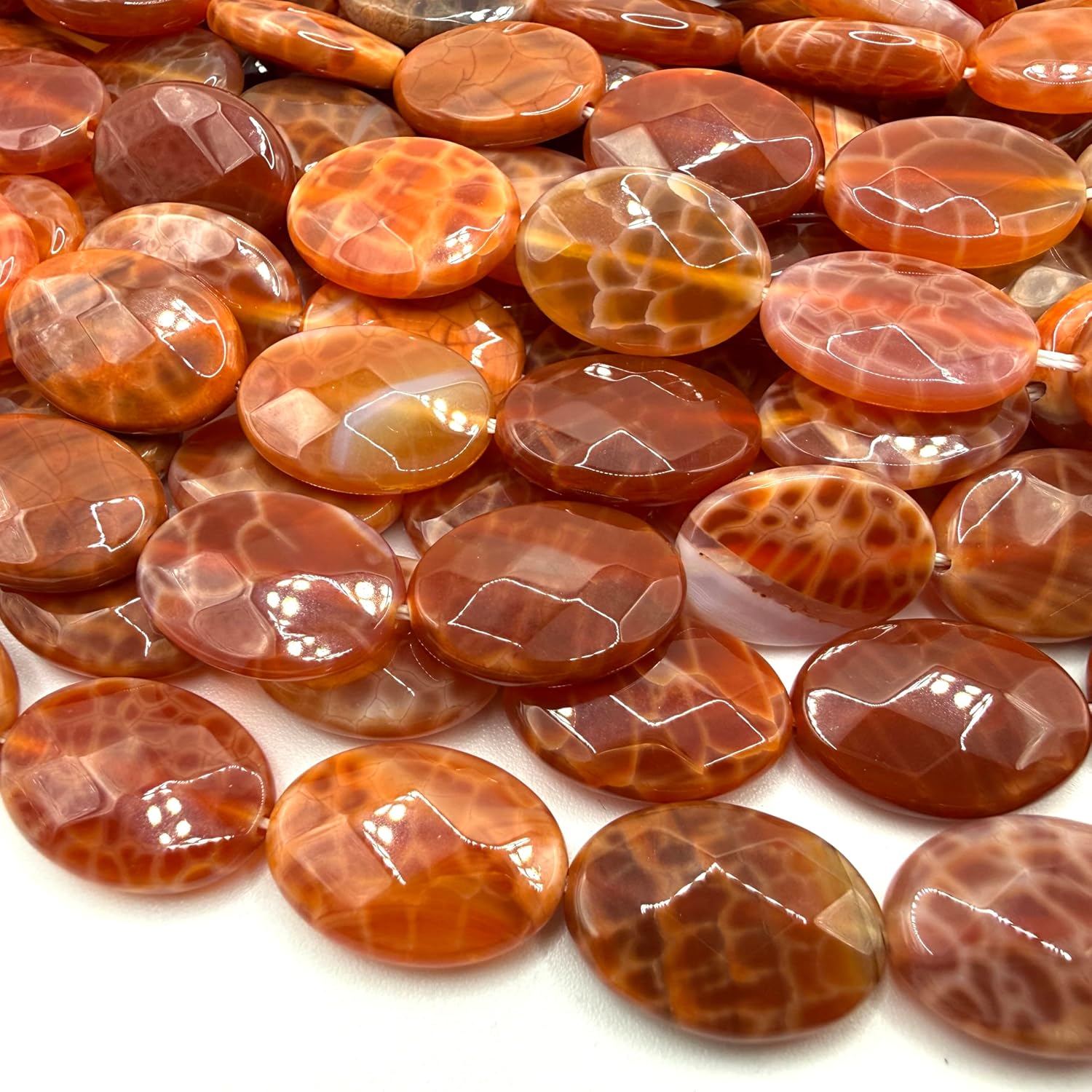 ABCGEMS African Fire Agate Beads (Exquisite Honeycomb Matrix- Mohs Hardness 7) Beading Supplies - Loose Beads for Jewelry Making - Faceted Oval 13X18mm