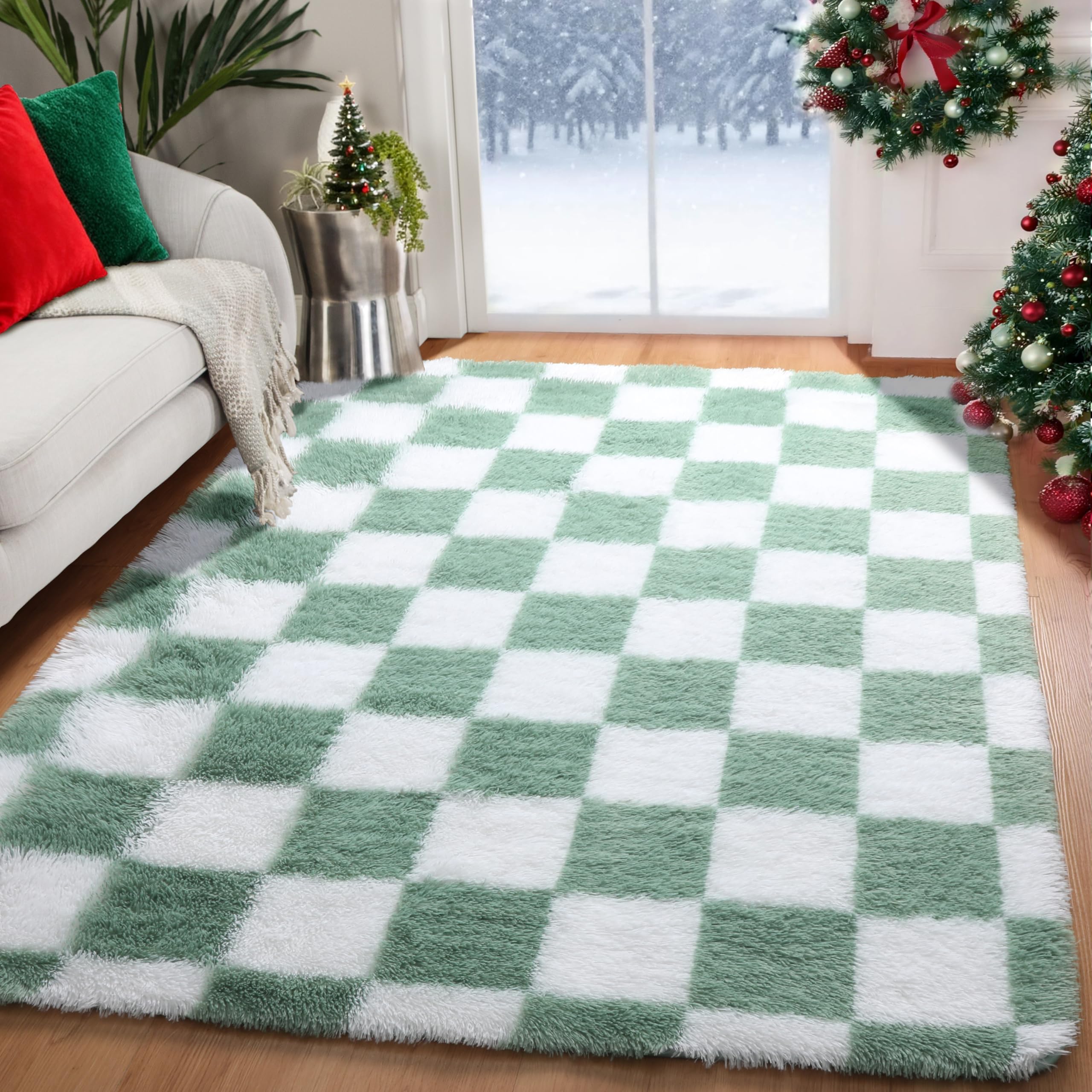 KICMOR 4x6 Rug for Bedroom Living Room, Fluffy Sage Green and