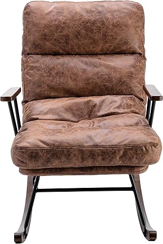 Miniatura 3 de RIVOVA - Mecedora decorativa de mediados de siglo moderna silla mecedora de guardería con respaldo ajustable asiento acolchado de piel sintética