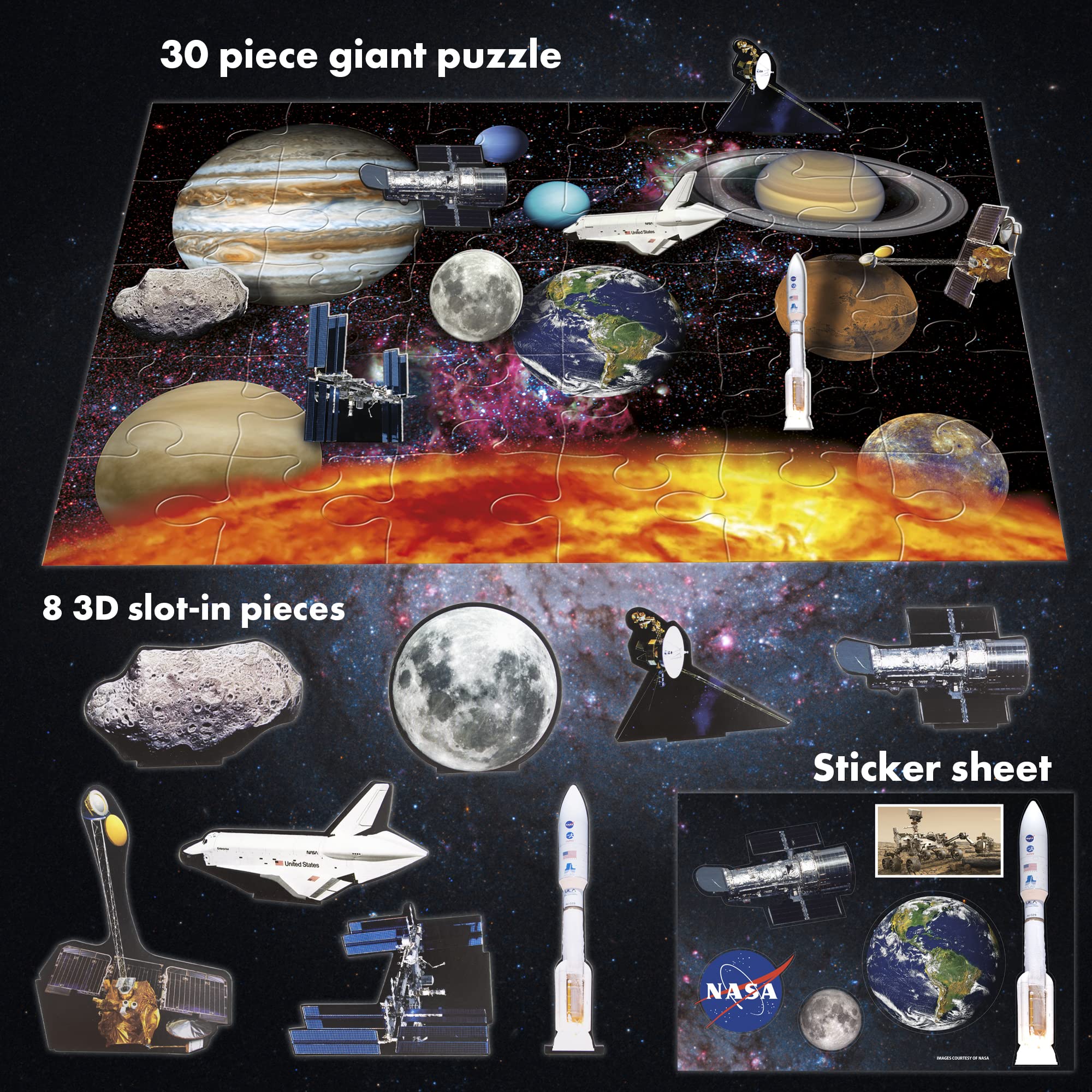Abeec Puzzle Géant NASA 3D – Système Solaire 30 Pièces + 8 Pièces 3D – Dès 4 Ans
