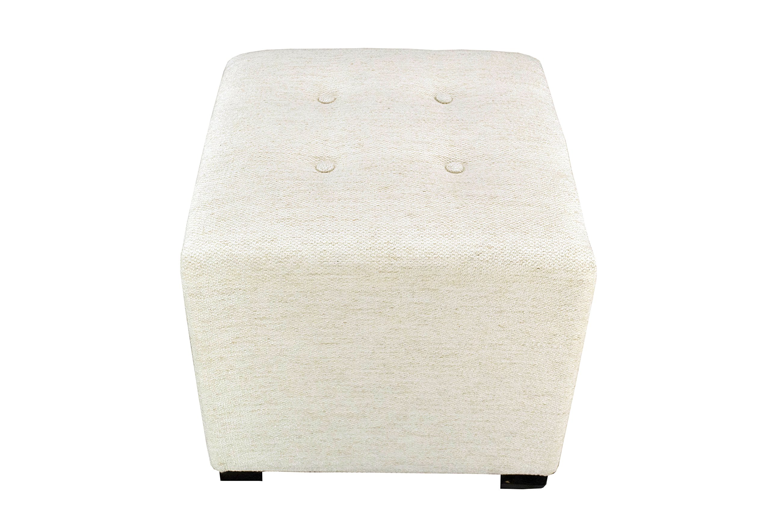 MJL Furniture Designs Merton Collection Upholstered Cubed Ottoman with 4 Button Tufting, Ivory