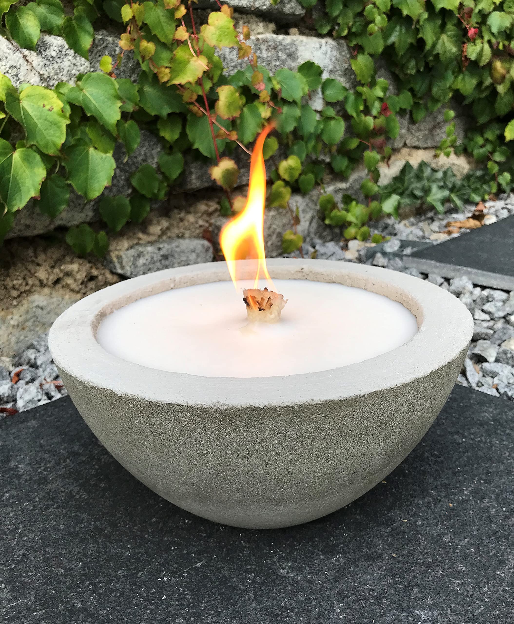 Wachsfresser Kerzenfresser Geschenkset Schmelzlicht mit Dauerdocht & Dochthalter Beton Feuerschale Schmaler Rand Ø 24 cm Nachhaltige & Wiederbefüllbare Beton-Kerze