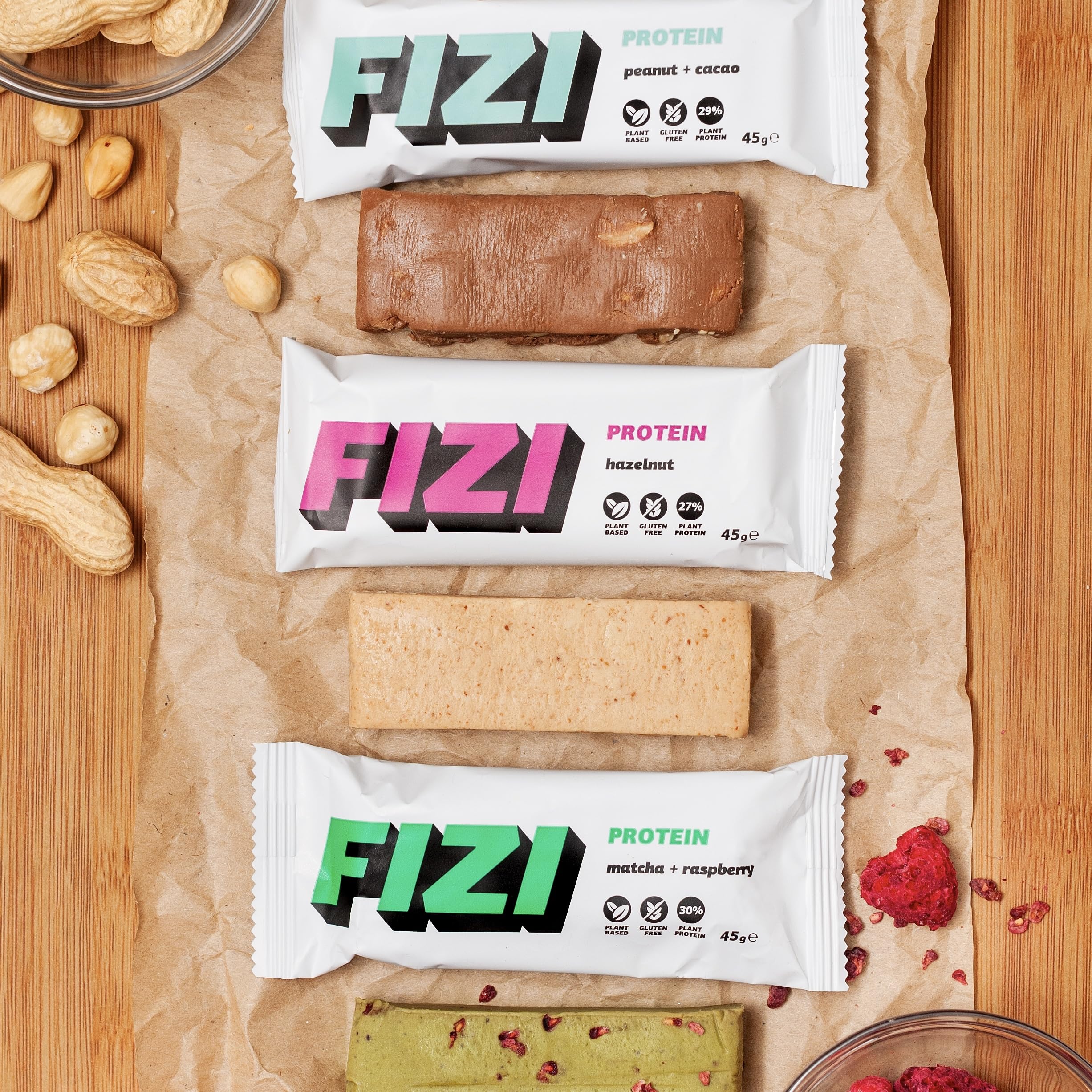 FIZI Protein Bar – Pack Variado 10 x 45 g – Barritas Proteicas con Proteína Vegana, Mínimo 11 g por Porción – Sin Gluten, Lactosa y Azúcar Añadido – Snack Proteico Surtido – Pack de Degustación