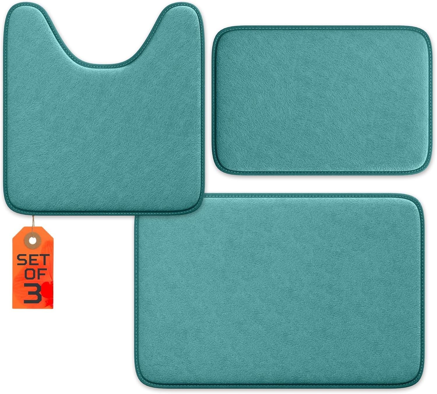 3-Piece Bathroom Rug Set - Memory Foam Bath Mats, Ultra-Soft, Water Absorbent, Machine Washable Teal Bathroom Rugs