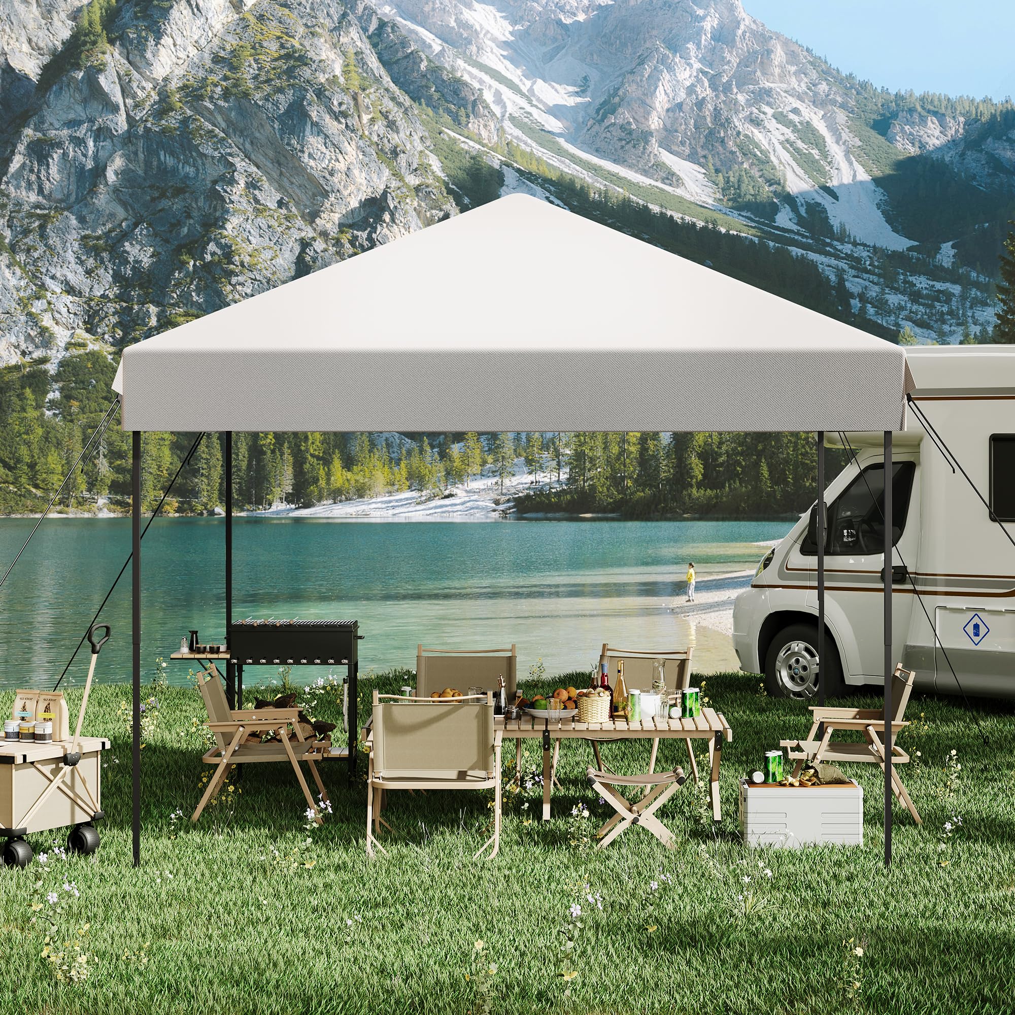 10X10 FT Heavy Duty Pop Up Canopy Tent, Commercial Instant Shelter with 200 Sq Ft Shade, One-Person Quick Setup for Outdoor Events, Markets, and Camping (No Sidewalls)