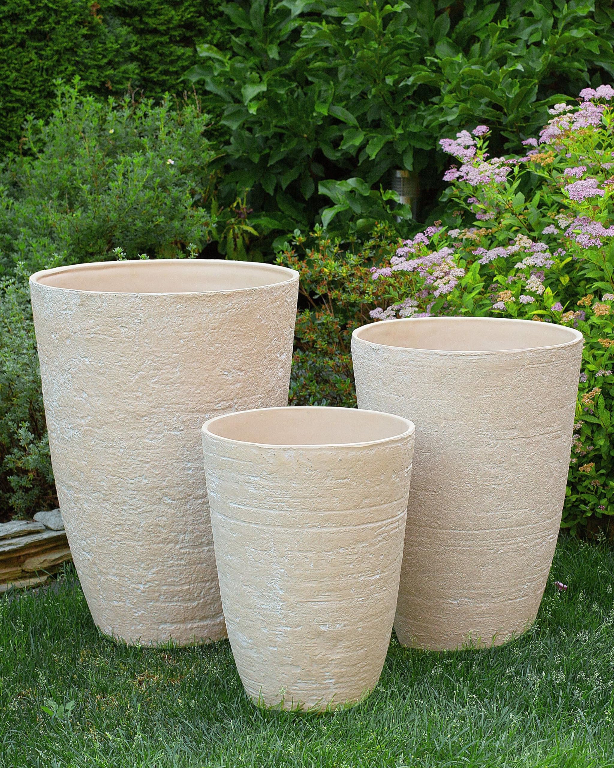 Lot de 2 Pots de Fleurs Jardin en Forme de Vase Haut en Pierre Beige Camia