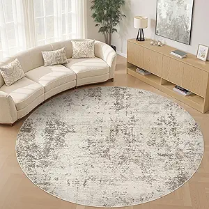 10ft Round Area Rug Living Room Rugs - 10x10 Washable Large Neutral Modern Abstract Soft Thin Rug Indoor Floor No Slip Rug Carpet for Bedroom Under Dining Table Home Office Decor - Dark Brown