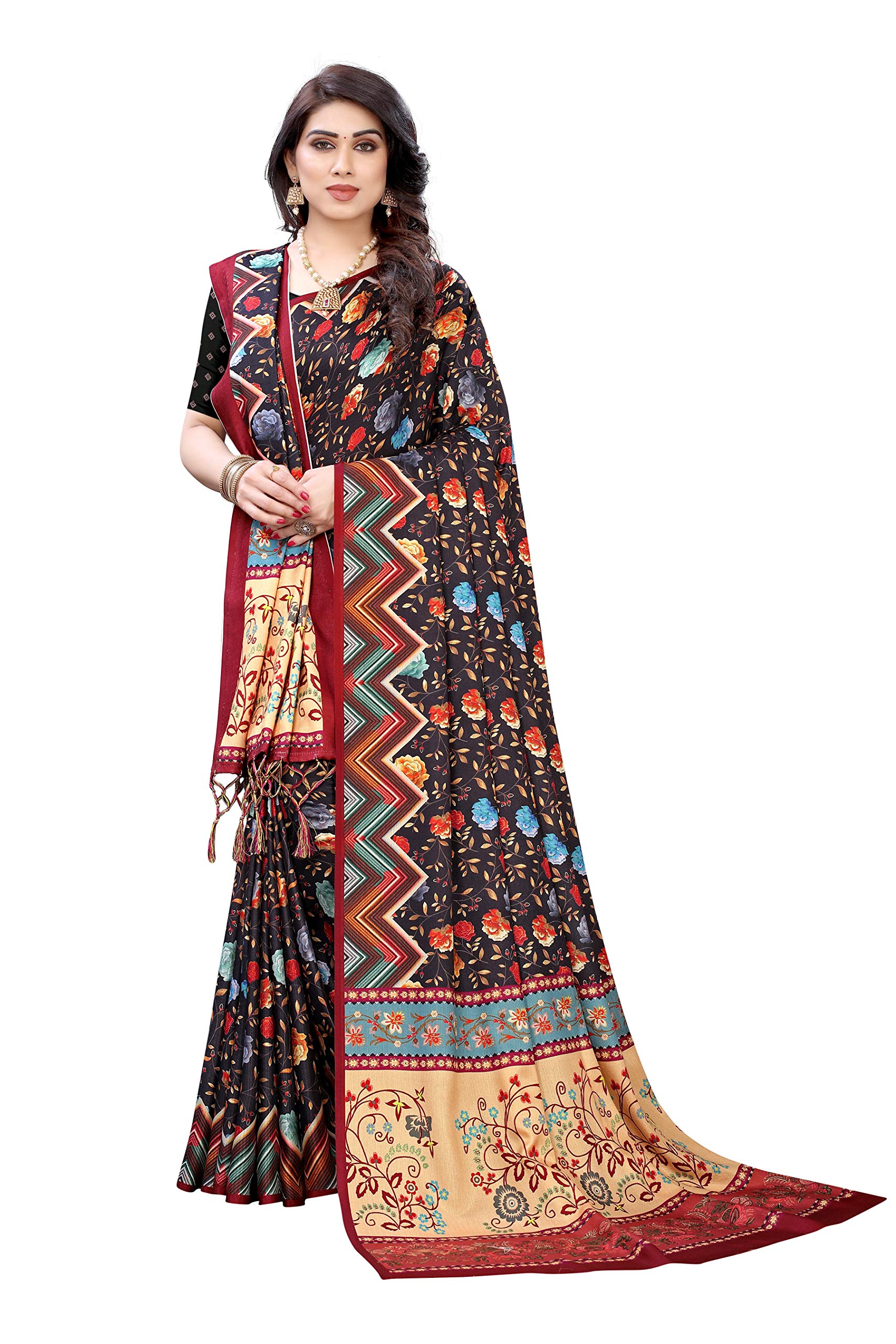 Pandadi Saree Women's Soft silk saree Pashmina Printed Saree with matching Shawl matching blouse piece (RAMA)