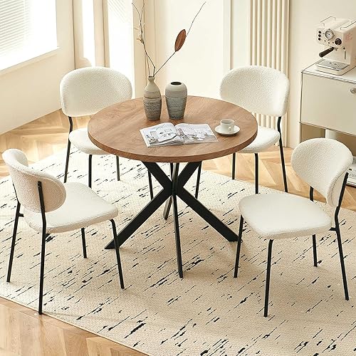 Miniatura 9 de Juego de 4 sillas de comedor, modernas sillas de cocina Boucle Home tapizadas con respaldo abierto, cómodas sillas de sala de estar con patas de