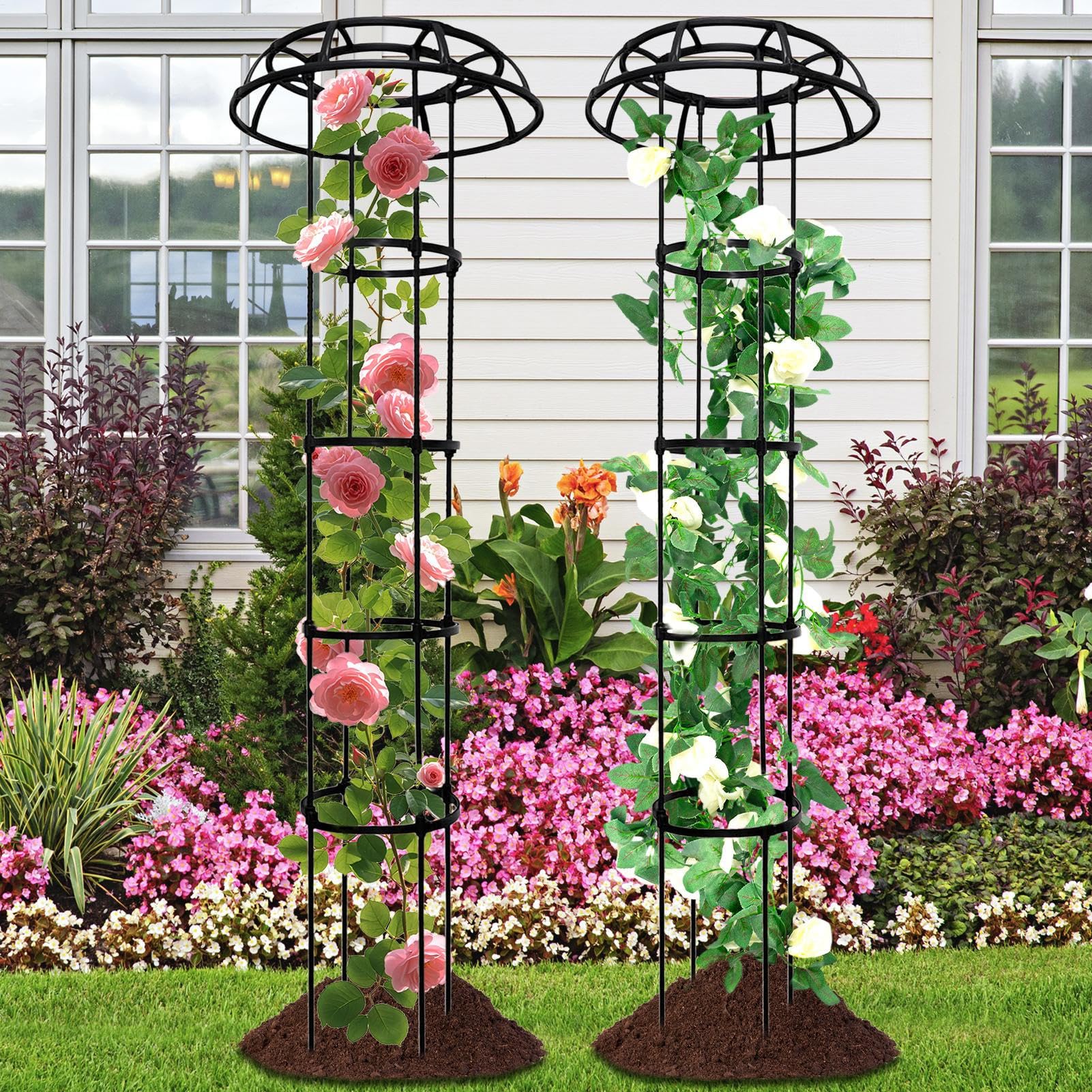 Enrejado para Plantas trepadoras Exterior Tapa De Hongo Resistente Al Óxido | Enrejado con tapa seta para macetas para Jardín Casa Patio Balcón Terraza Pepinos Uvas Cerezos