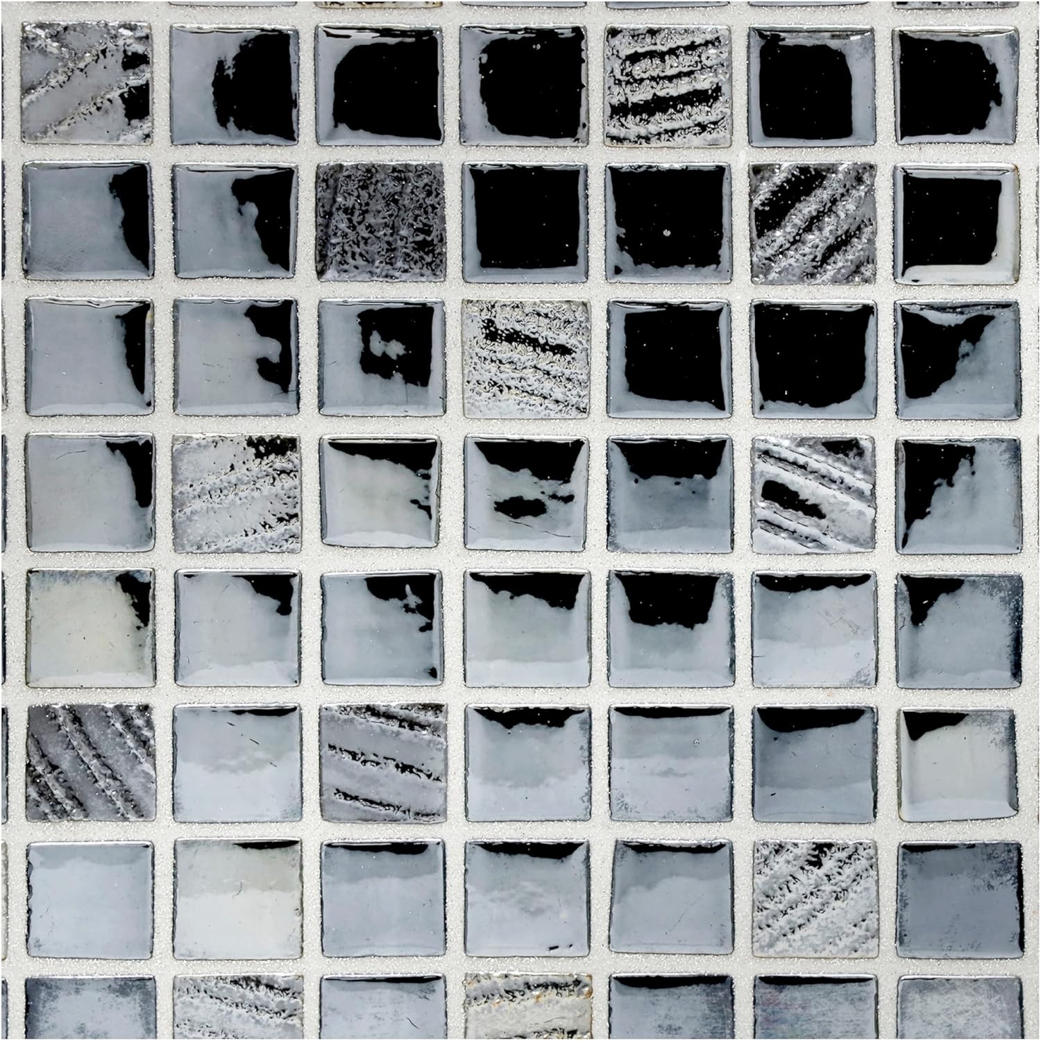 Tile Doctor Glass Tile Vino 6 x 6 in. Sample of Pinot Nero Style (Black Chrome) Square Mosaic Glass Tile Sheet VCHP-PINO-732-SAMPLE, Ideal Kitchen Tile, Backsplash, Bathroom, and Pool
