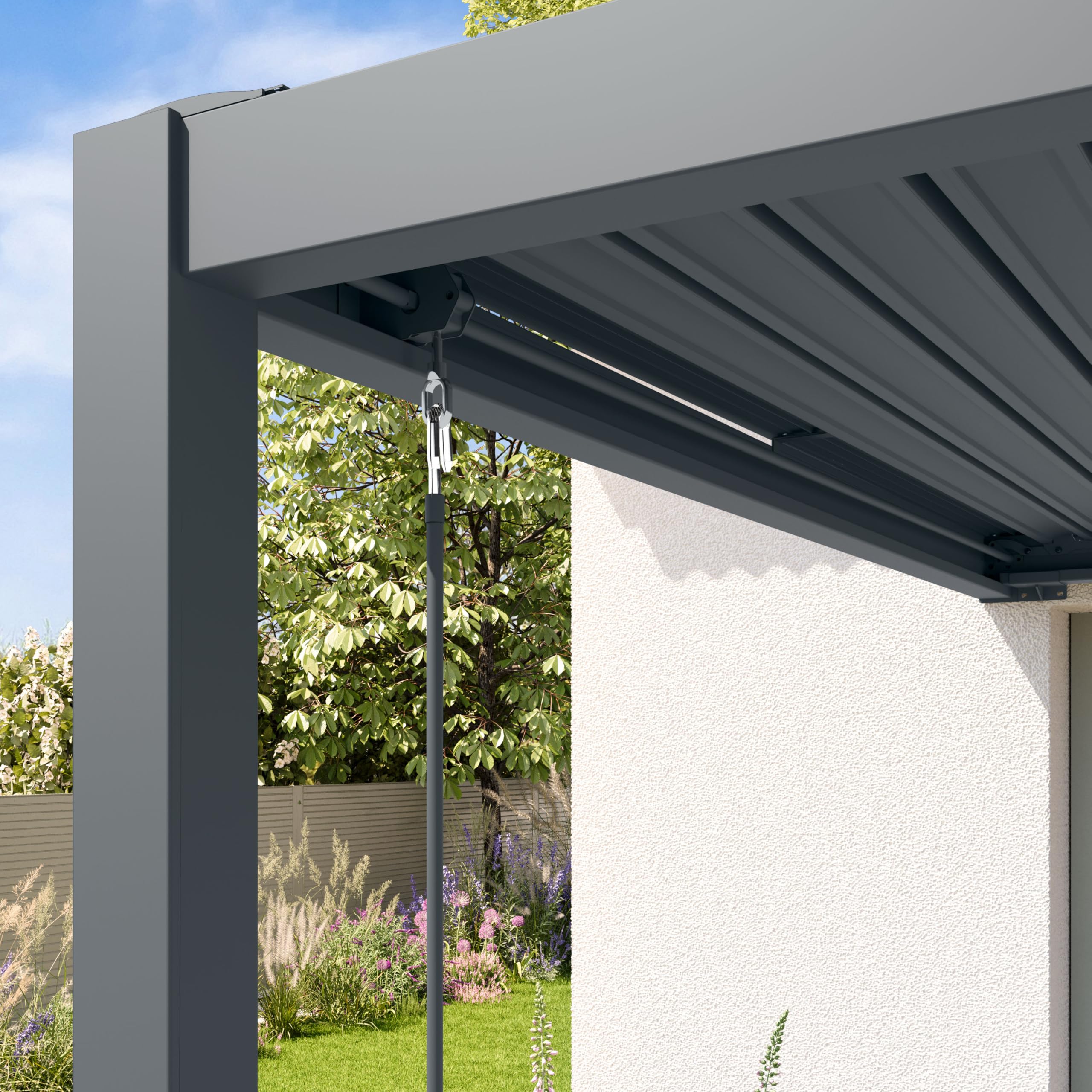 PRIMEYARD Pergola adossée 3x4 m poteaux en Aluminium avec Lames orientables en Acier pergola Murale Anthracite