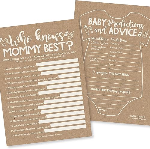 Miniatura 10 de Hadley Designs Juegos de baby shower para 25 invitados – Predicciones de bebé y tarjetas de consejos florales rosas para nuevos padres, quién sabe