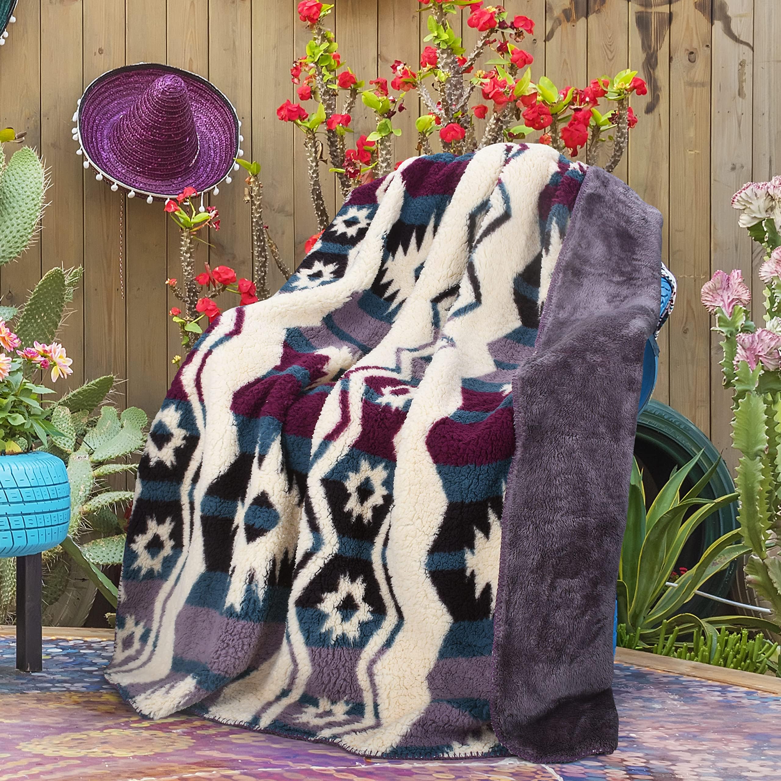 Catalonia Southwest Überwurfdecke – Azteken-Muster, Flauschig Sherpa, Wendbar, 127 X 152,4 Cm, Für Couch, Bett Oder Deko