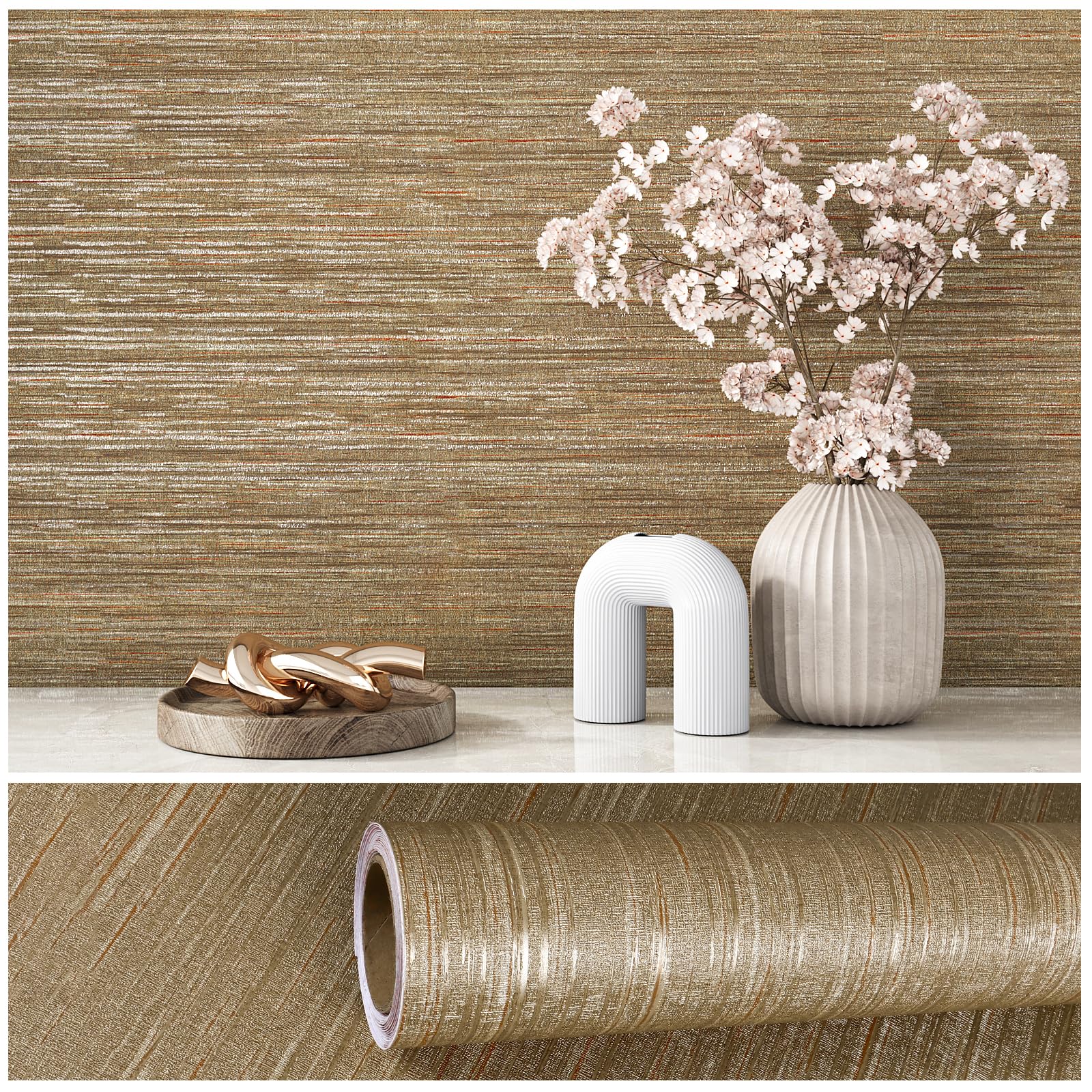 Papel pintado dorado texturizado de 40cm x 900cm para pared de salon