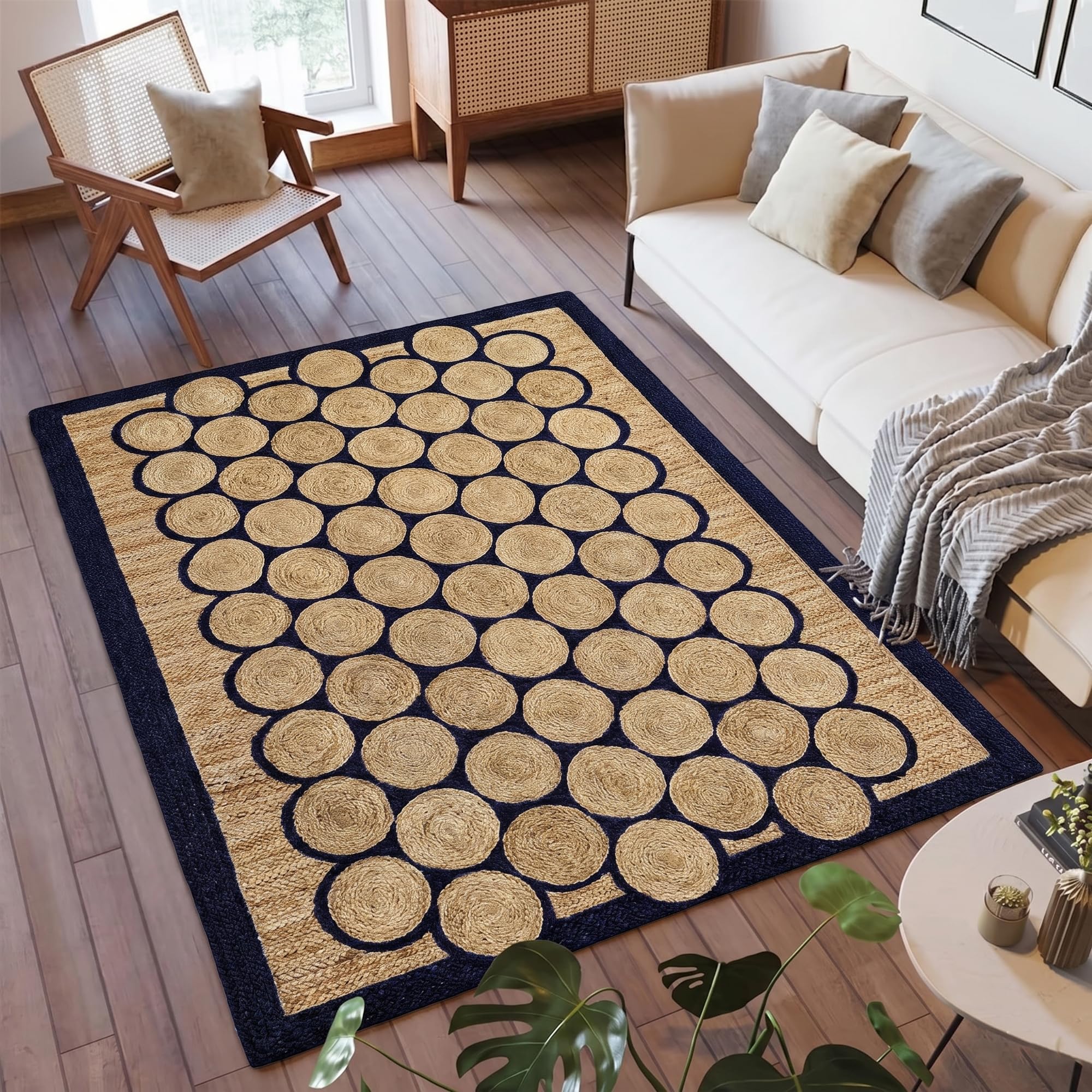 Tapis en jute naturelle déco chambre d'enfant : le style vintage rustique bleu marine