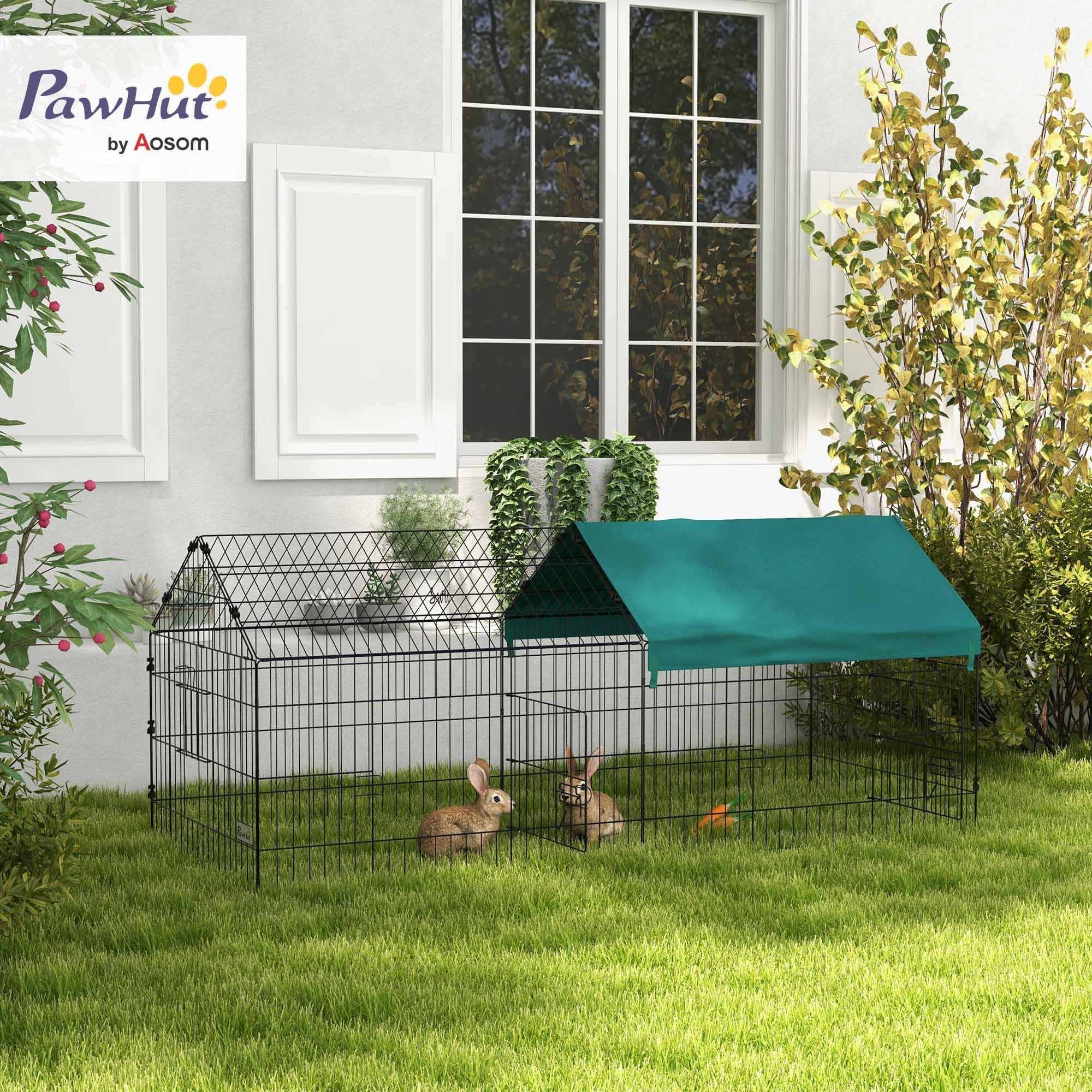 PawHut Jaula para Animales Pequeños Jaula para Roedores de Acero con Puertas y Tela Superior para Conejos Chinchillas Gallinas 185x75x75 cm Verde