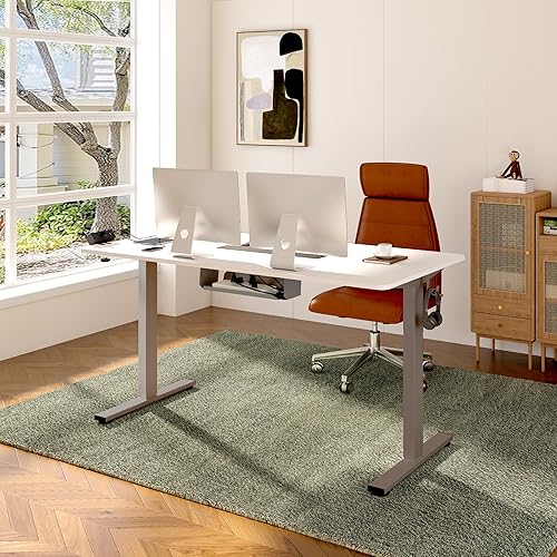 Miniatura 2 de FLEXISPOT EN2 Escritorio de pie de una sola pieza con regleta de alimentación con abrazadera, escritorio eléctrico de pie de altura ajustable de 40