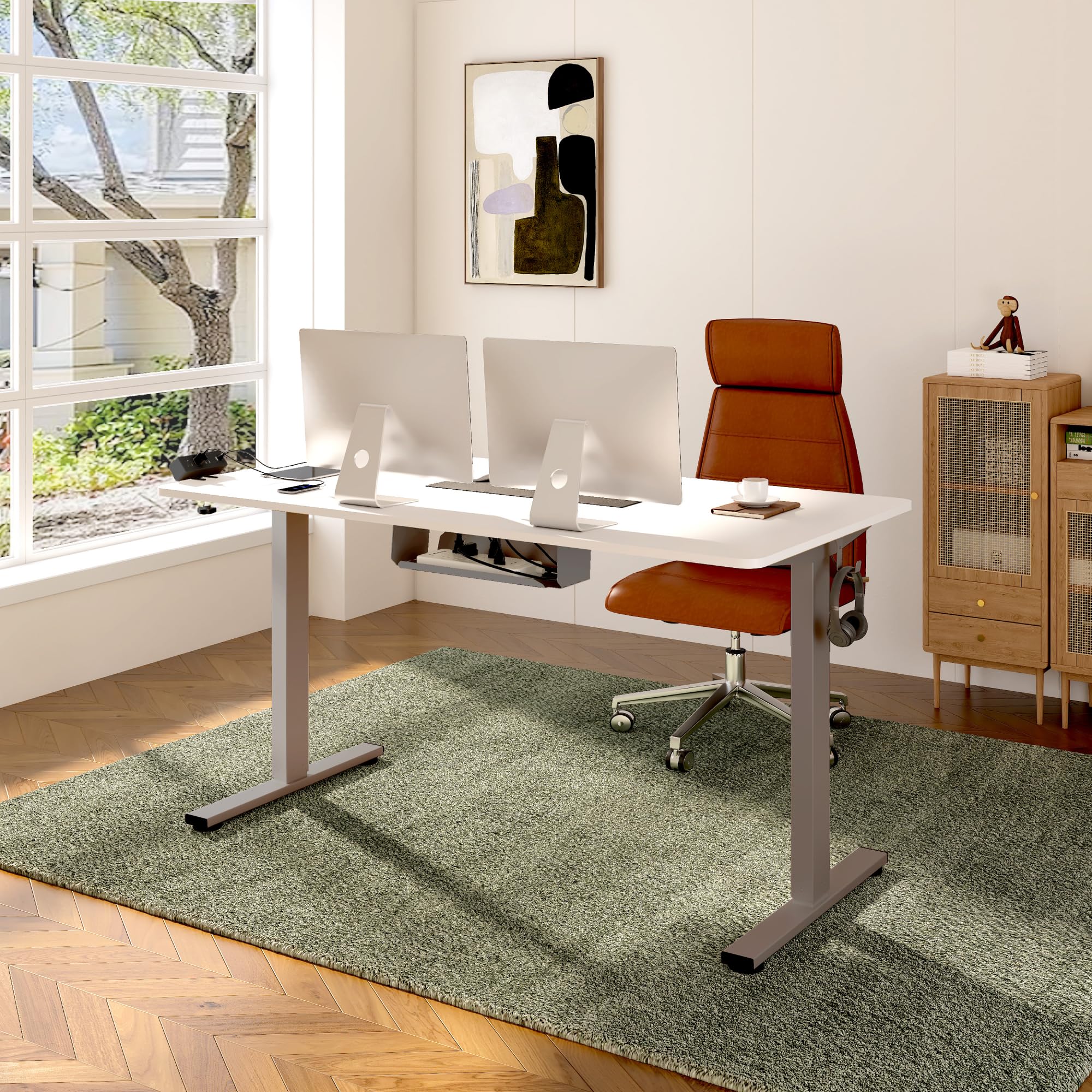 FLEXISPOT EN2 Whole-Piece Standing Desk with Clamp Power Strip, 48 x 24'' Electric Stand Up Height Adjustable Desk with Cable Management (Gray Frame + 48" White Desktop, 2 Packages) - 2