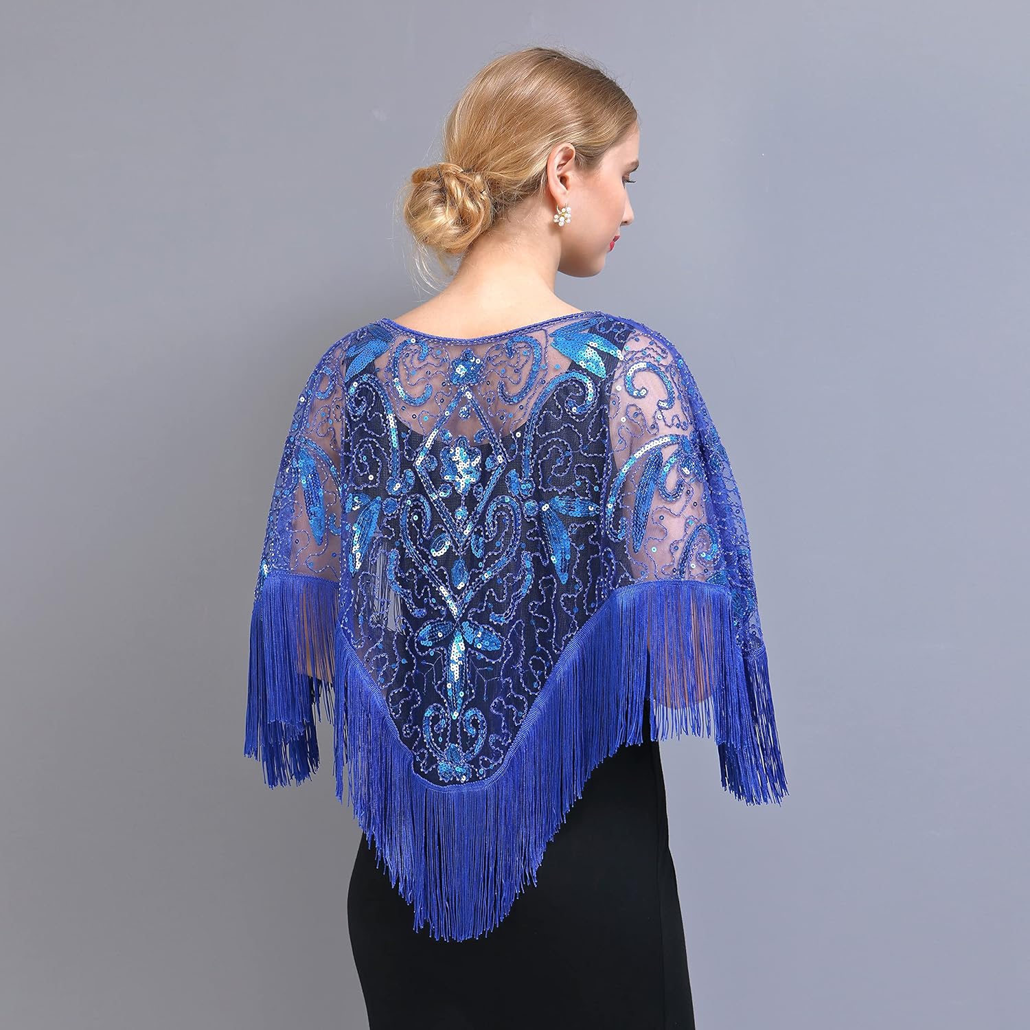 1920s Shawl Wraps Sequin Beaded Evening Cape for Gatsby Party Bridal Shawl Women Evening Cape Flapper Cover Up - Image 4