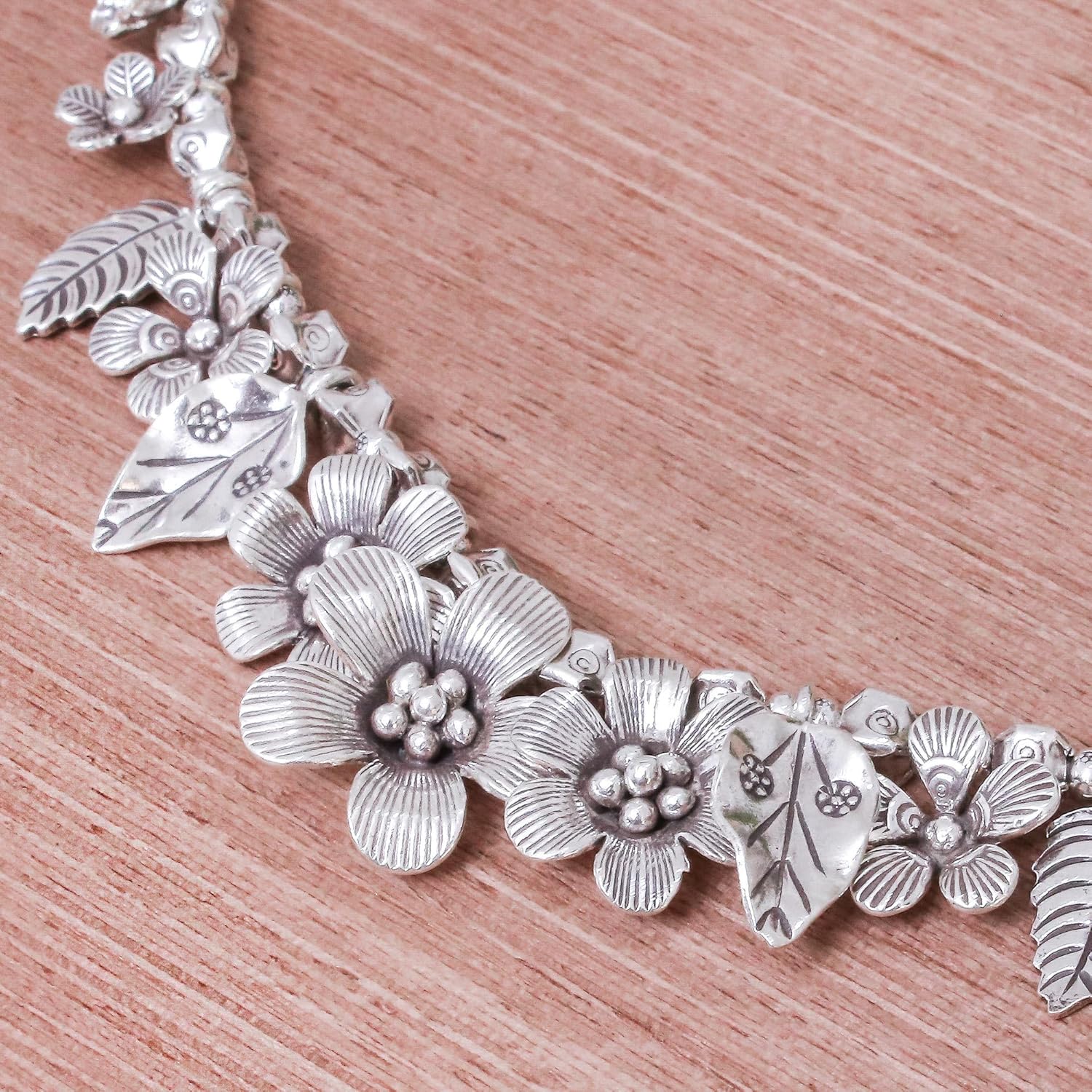 NOVICA Handmade Silver Beaded Necklace 950 Flower Motif Pendant from Thailand Fine No Stone Floral Hill Tribe 'Nature's Miracle'