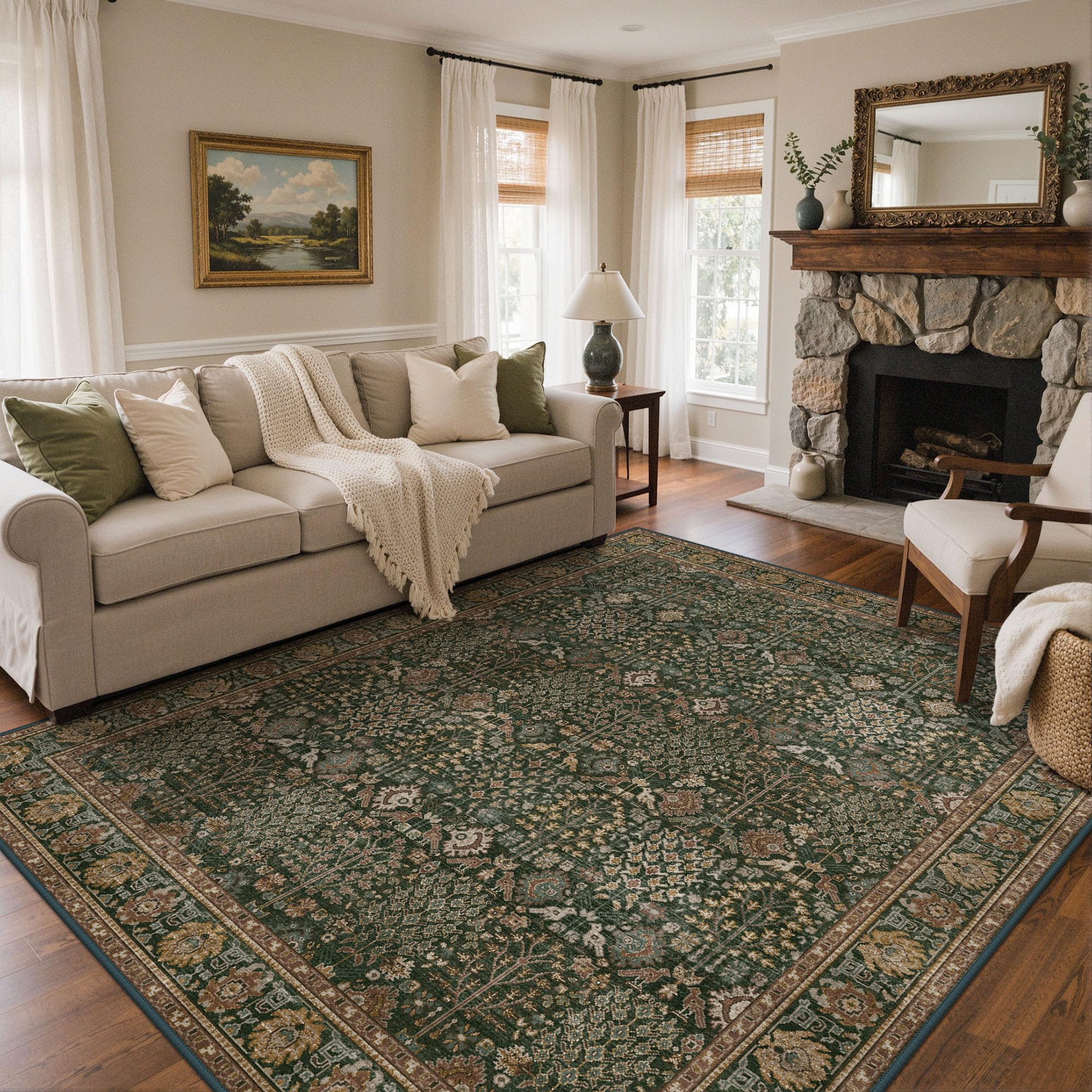 GENIMO Large Rug 200x290cm Orient Green Washable Non-Slip Hallway Carpet