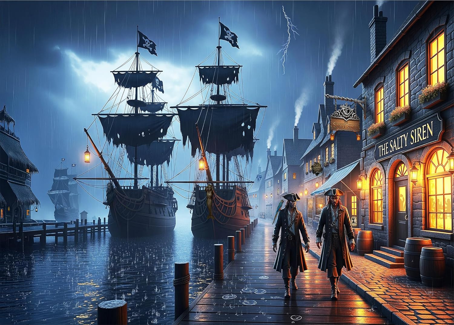 TheStillroom - Salty Siren - 1000 Piece Jigsaw Puzzle for Adults | Rainy Night Pirate Harbor (Matte)