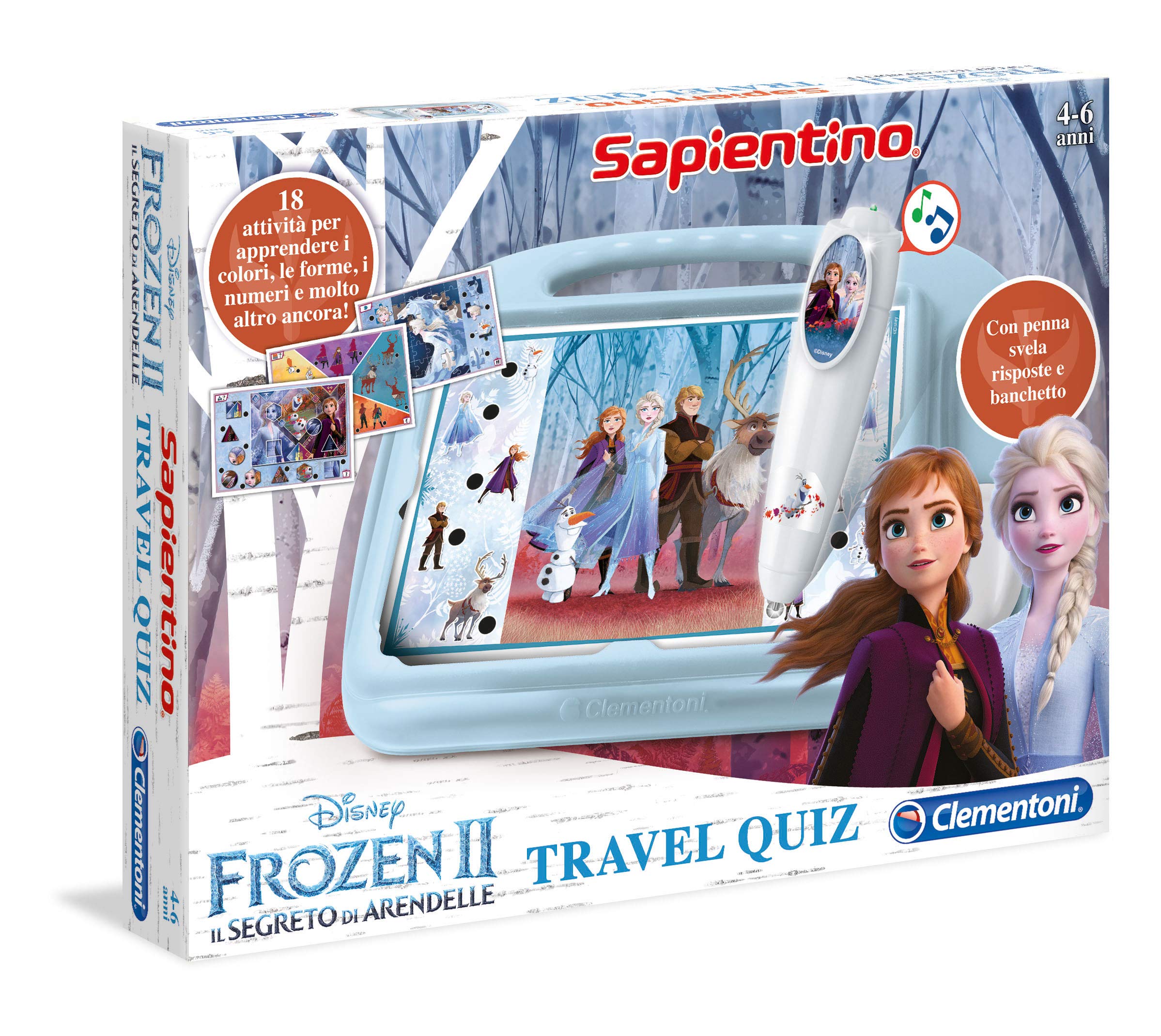 Clementoni Jeu de Voyage Quiz Frozen 2 - Apprentissage Amusant pour Enfants