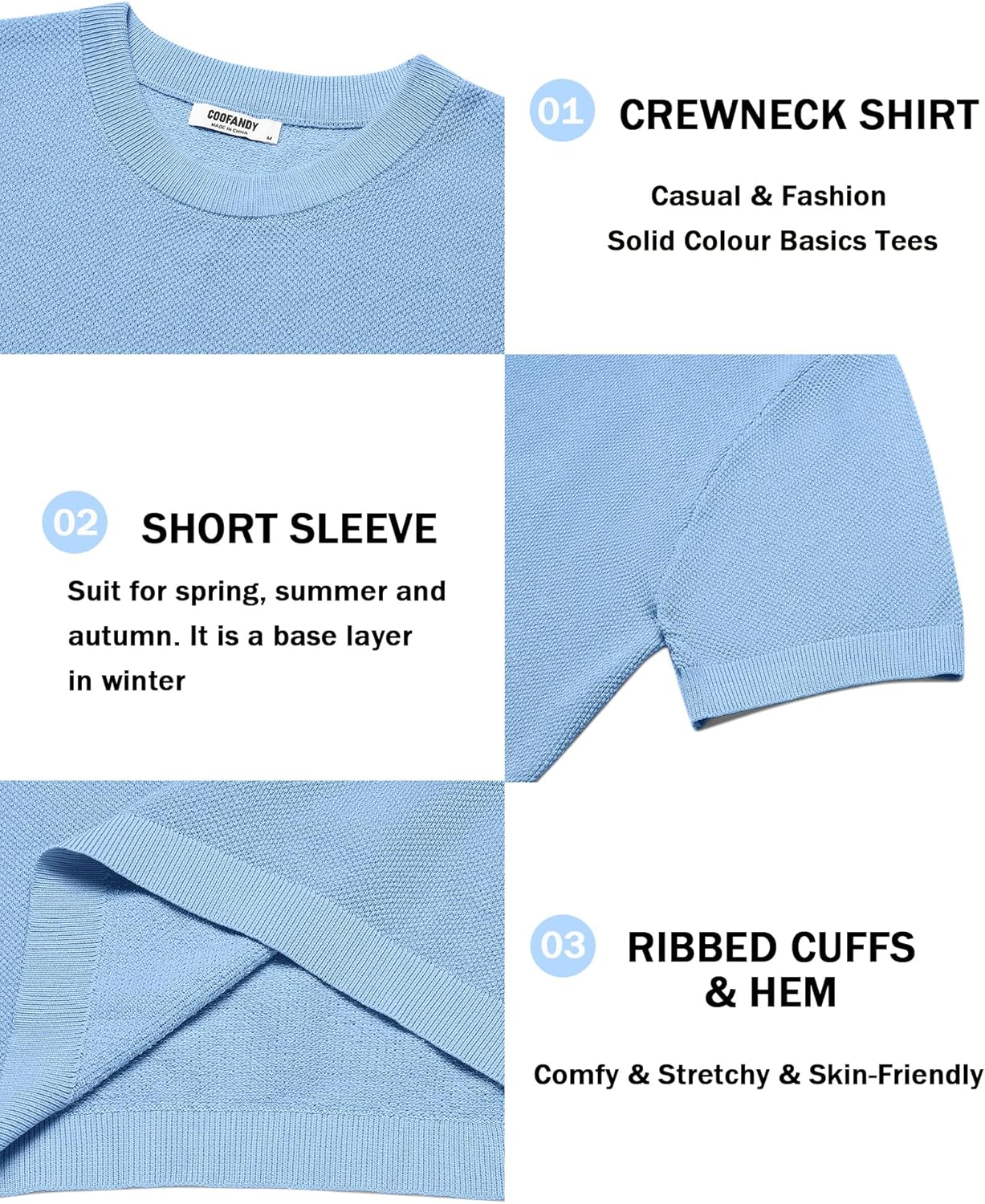 COOFANDY Men's Knit T-Shirts Short Sleeve Crewneck Shirt Casual Textured Pullover Tees - Image 6