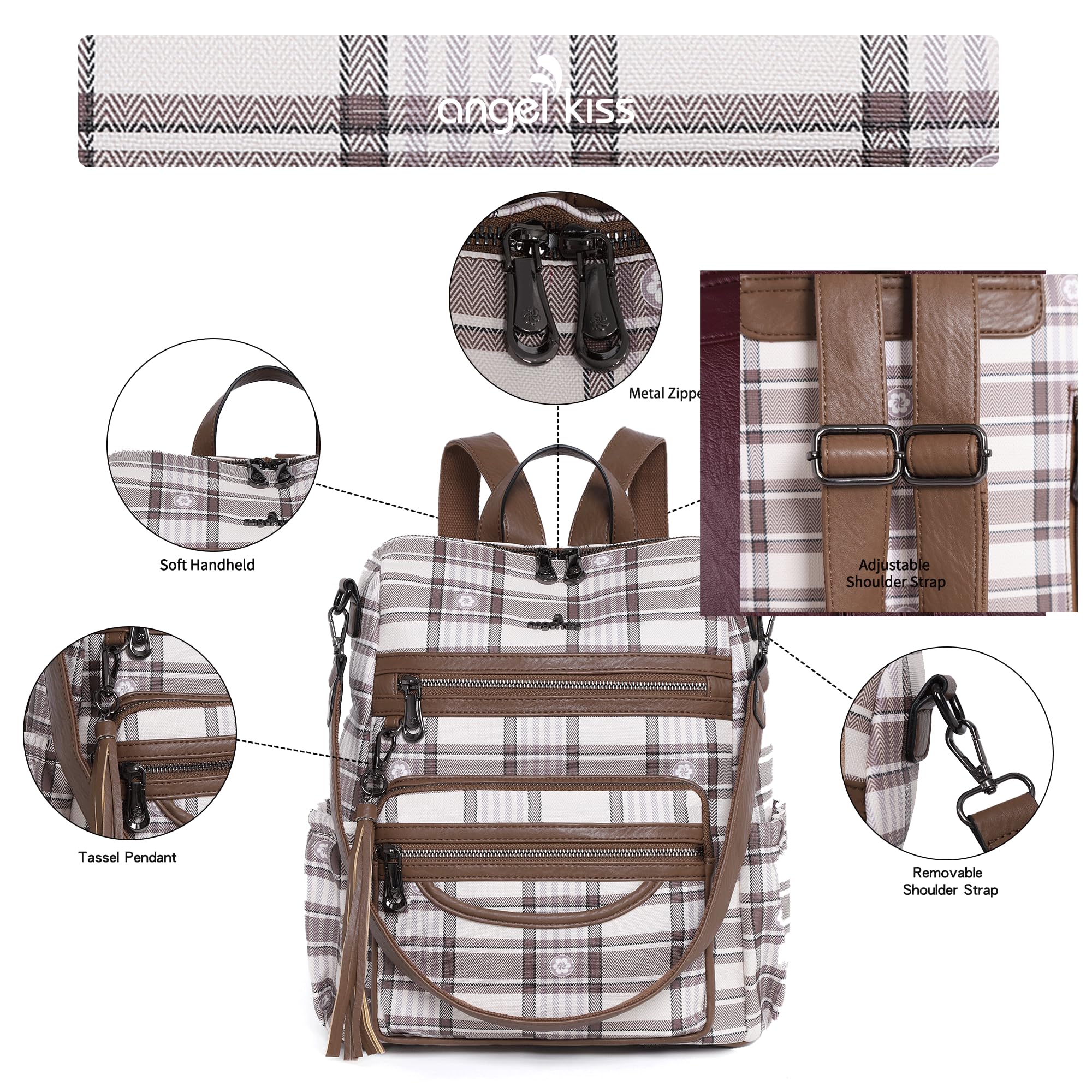 Las mujeres Bolsos Mochila Bolso Cuero PU Bolsas con Cremallera Casual Mochilas Bolsas de Hombro (DK8532G#FC#6/21706#400 TAUPE/TAUPE)