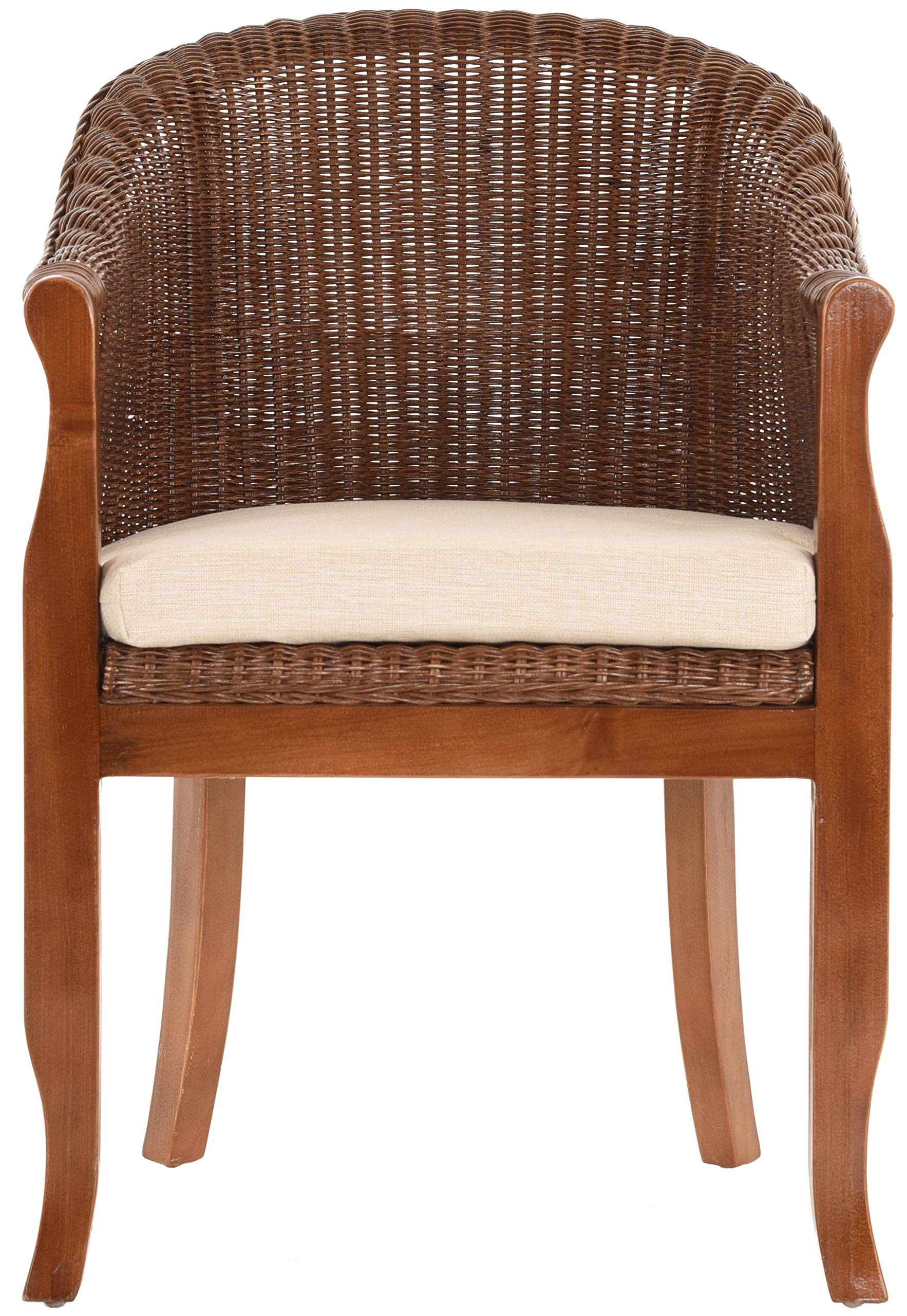 korb.outlet Rattan-Sessel mit Holzbeinen, Sessel aus echtem Rattan - Rattanstuhl Club (Dunkelbraun, mit Polster)